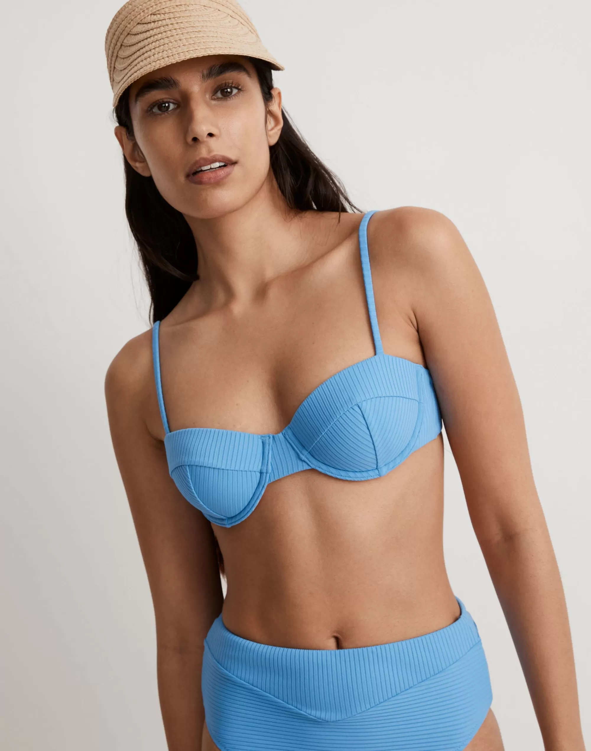 Madewell Swim>Ribbed Balconette Bikini Top Oasis Blue