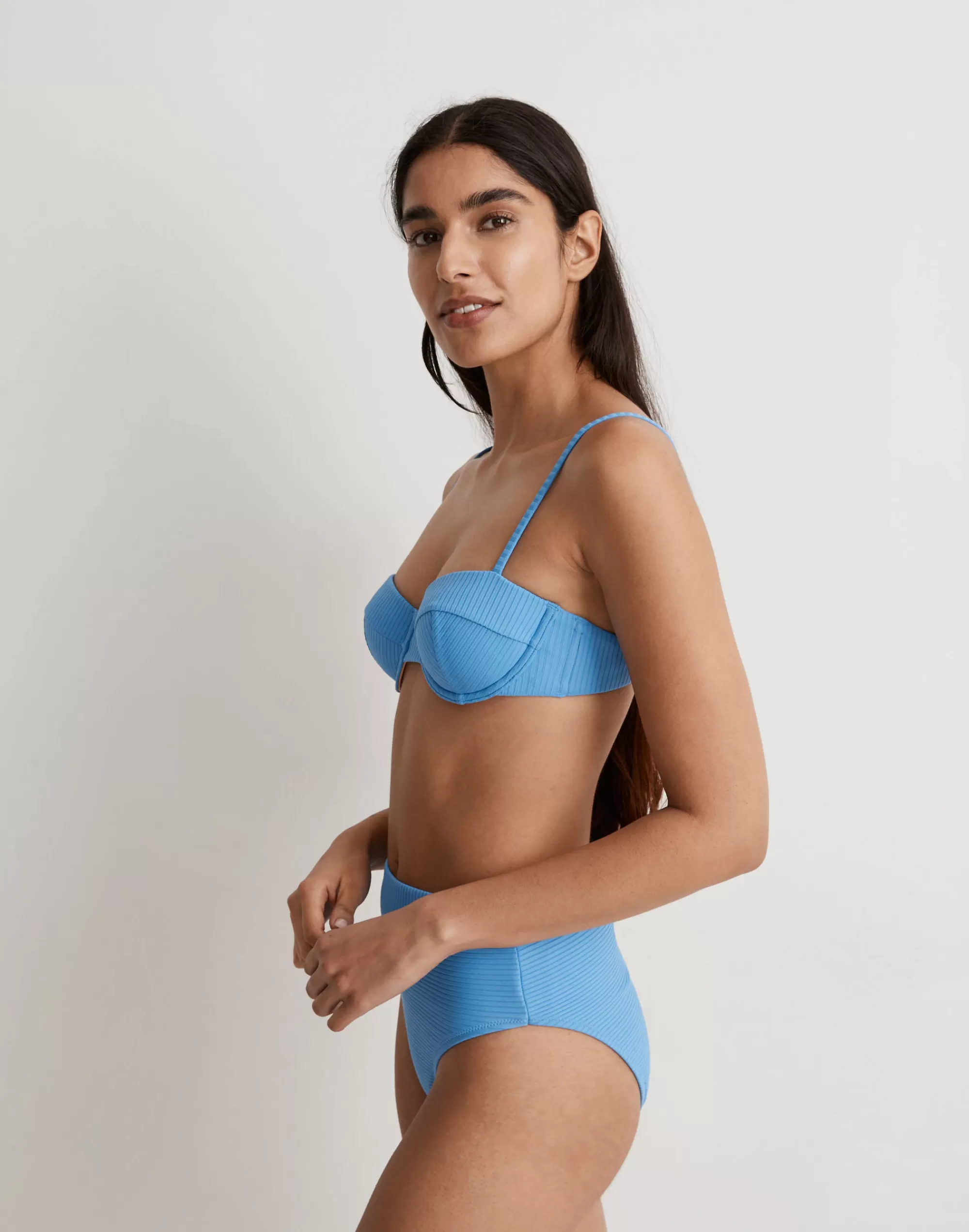 Madewell Swim>Ribbed Balconette Bikini Top Oasis Blue