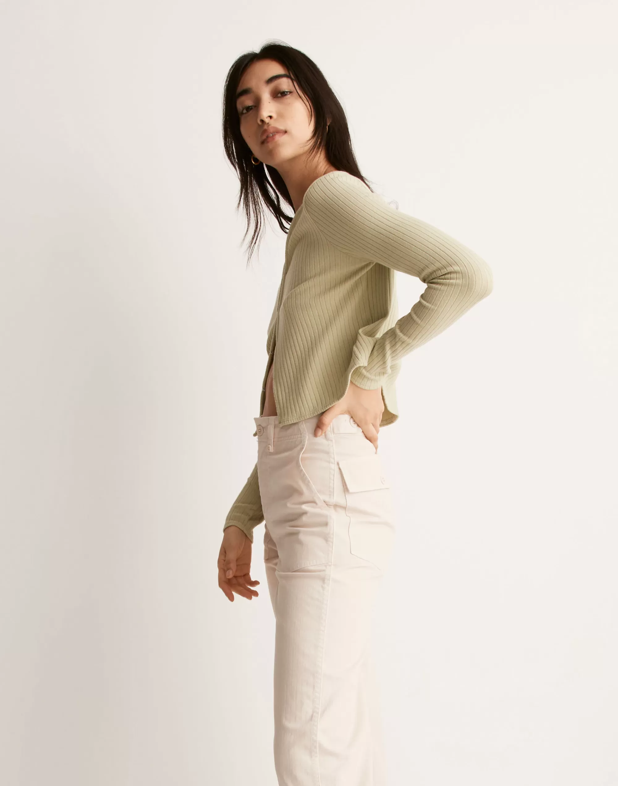 Madewell Tees>Ribbed Crop Cardigan Pale Jade