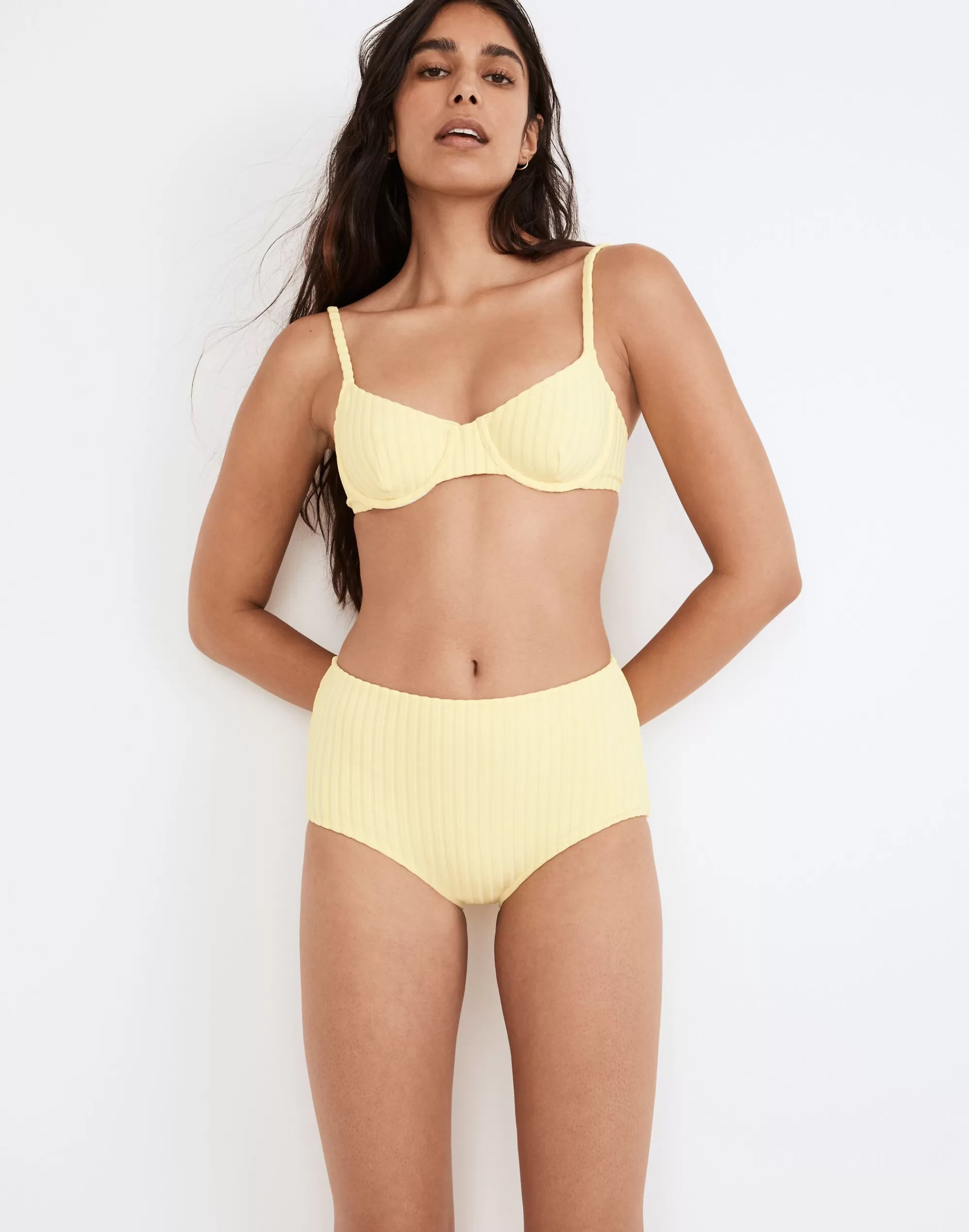 Madewell Swim>Ribbed Ginger Bikini Bottom In Lemonade