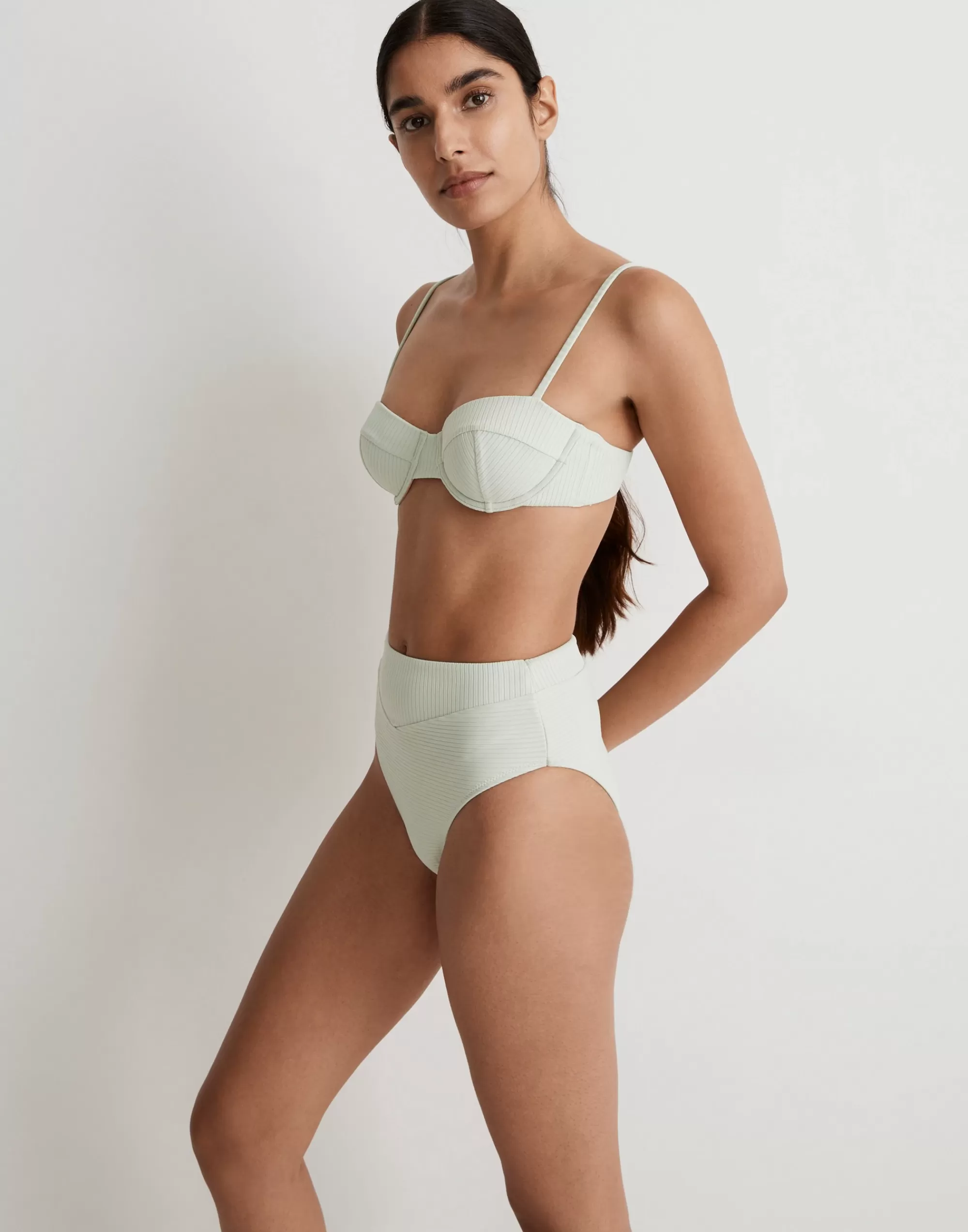 Madewell Swim>Ribbed High-Cut Bikini Bottom Iced Mint