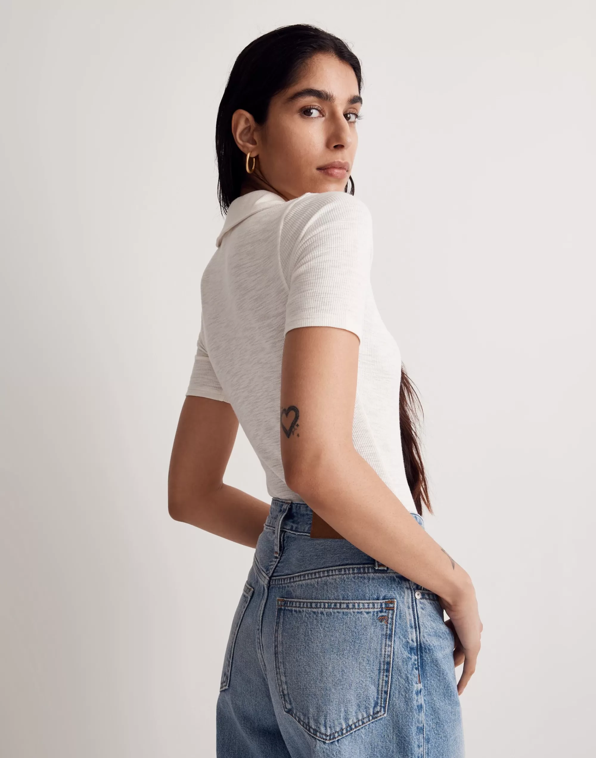 Madewell Tees>Ribbed Short-Sleeve Polo Thong Bodysuit Lighthouse