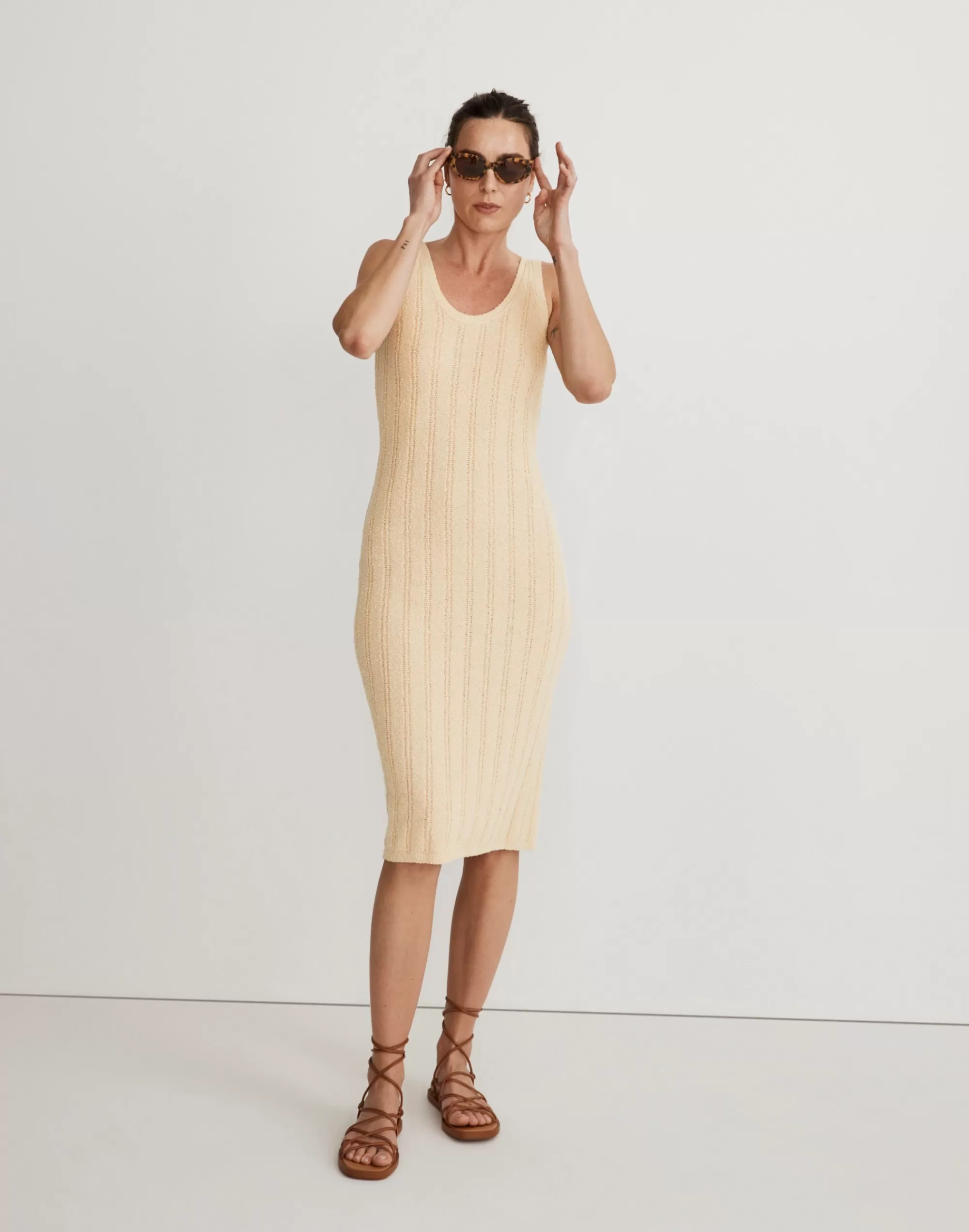 Madewell Dresses>Ribbed Sleeveless Midi Sweater Dress Sand