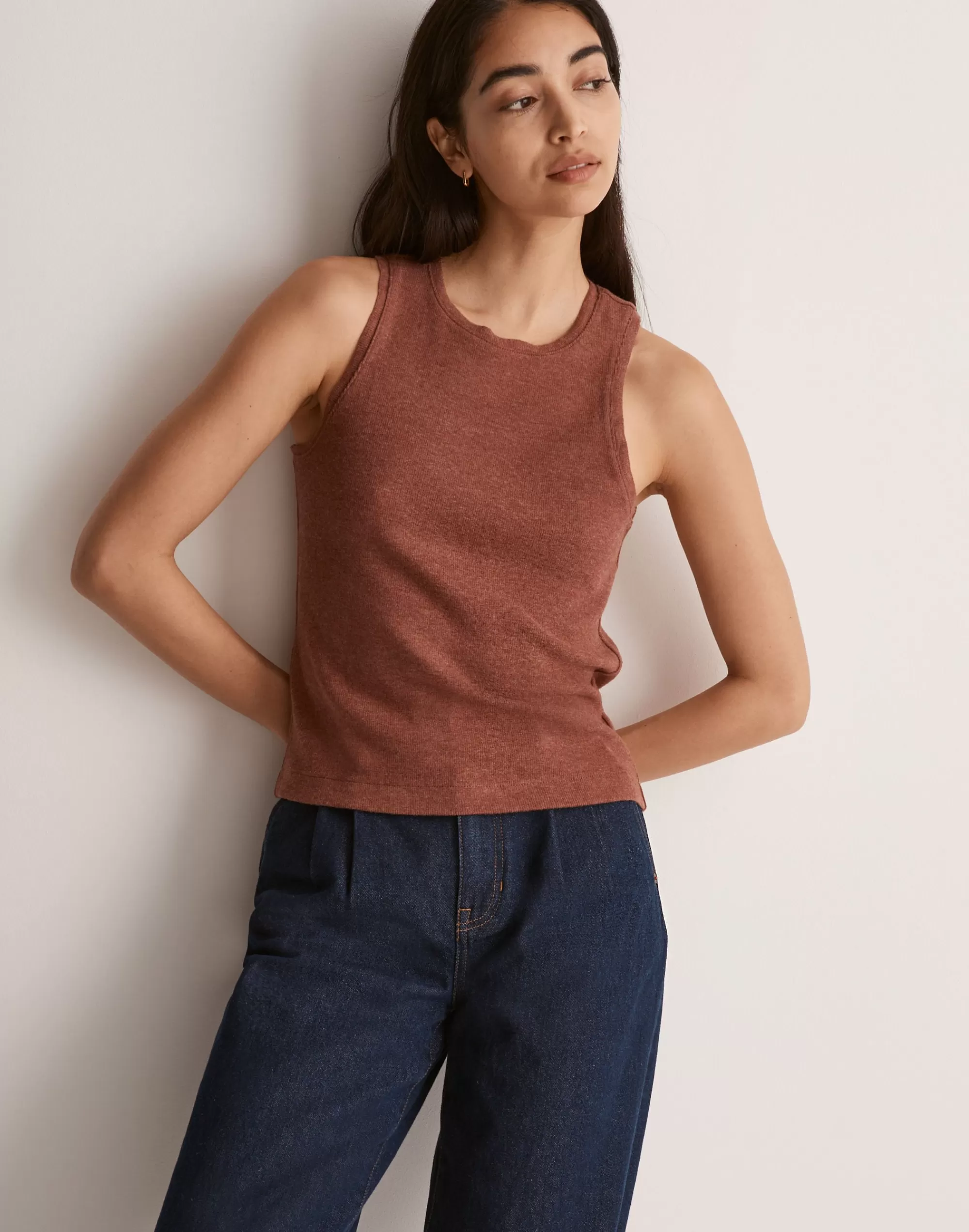 Madewell Tees>Ribbed Sleeveless Tank Burnished Mahogany