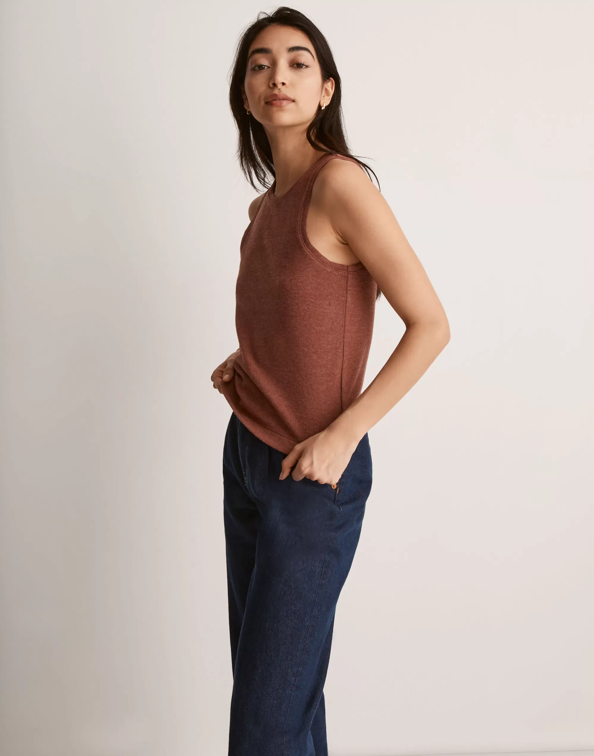 Madewell Tees>Ribbed Sleeveless Tank Burnished Mahogany