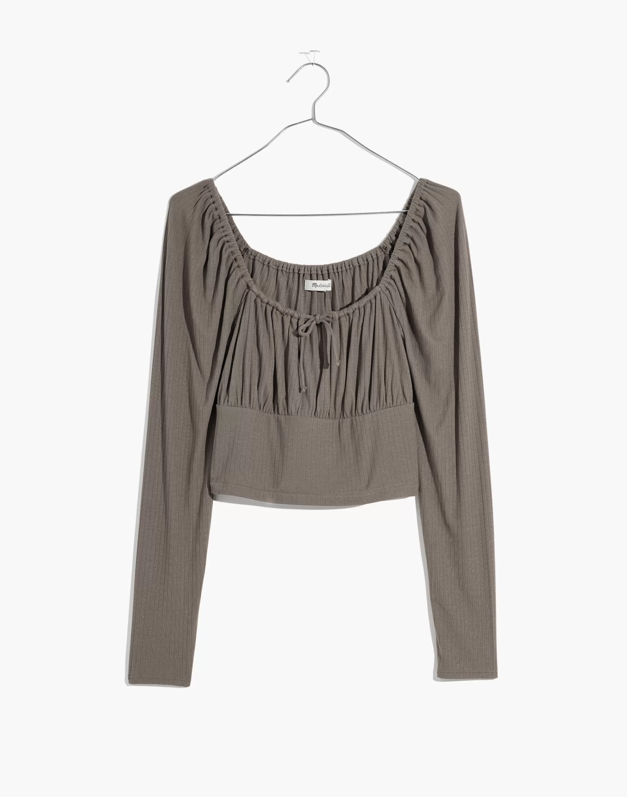 Madewell Tees>Ribbed Square-Neck Long-Sleeve Top Light Umber