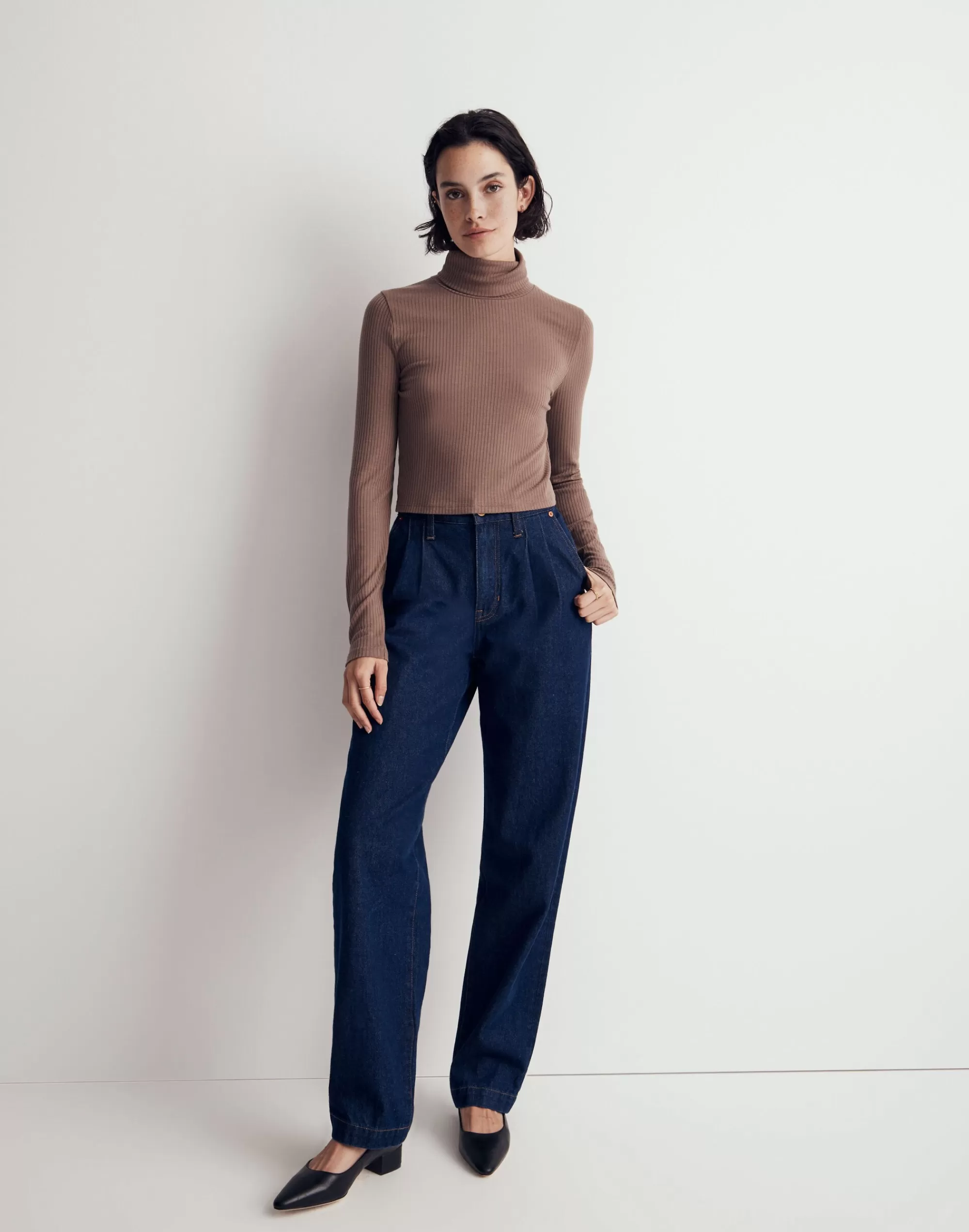 Madewell Tees>Ribbed Supercrop Turtleneck Top Castle Rock