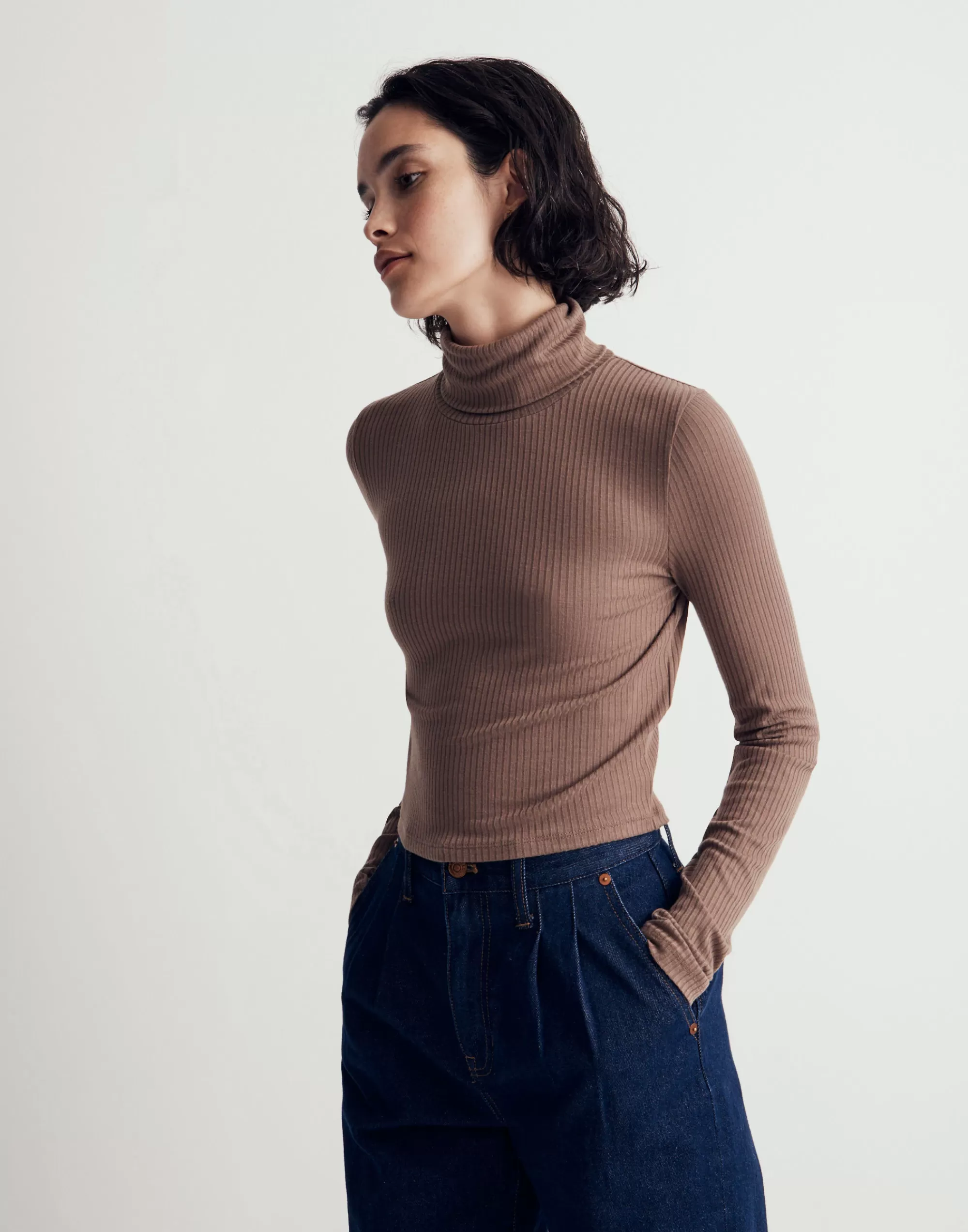 Madewell Tees>Ribbed Supercrop Turtleneck Top Castle Rock