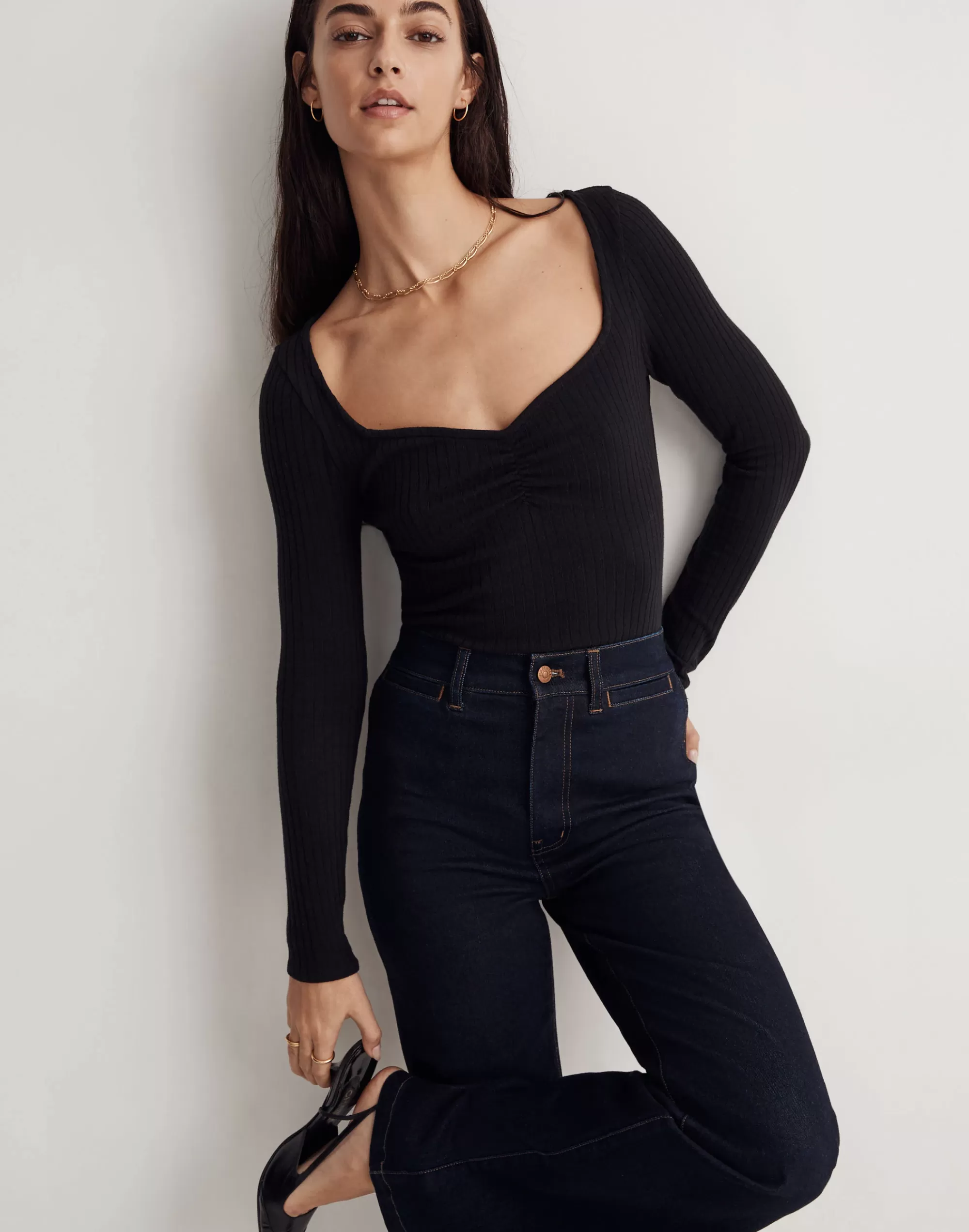 Madewell Tees>Ribbed Sweetheart Top True Black