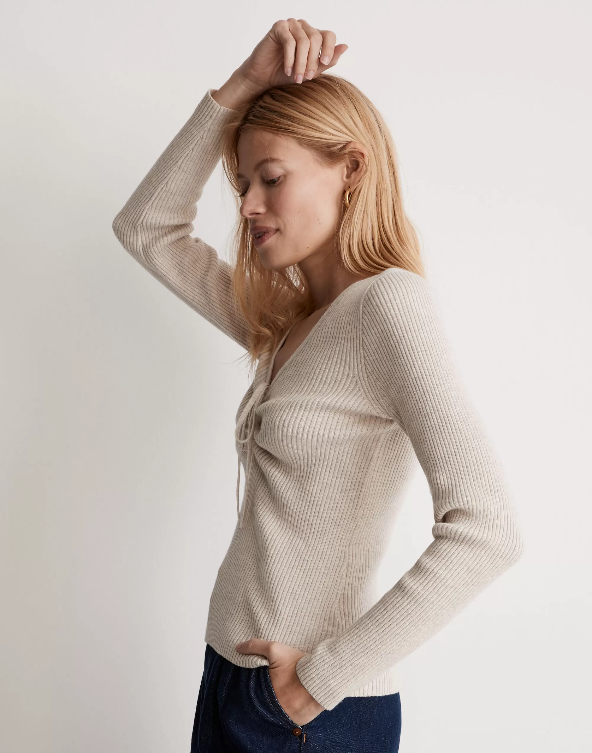 Madewell Sweaters>Riverbend Cinched Pullover Sweater Hthr Stone