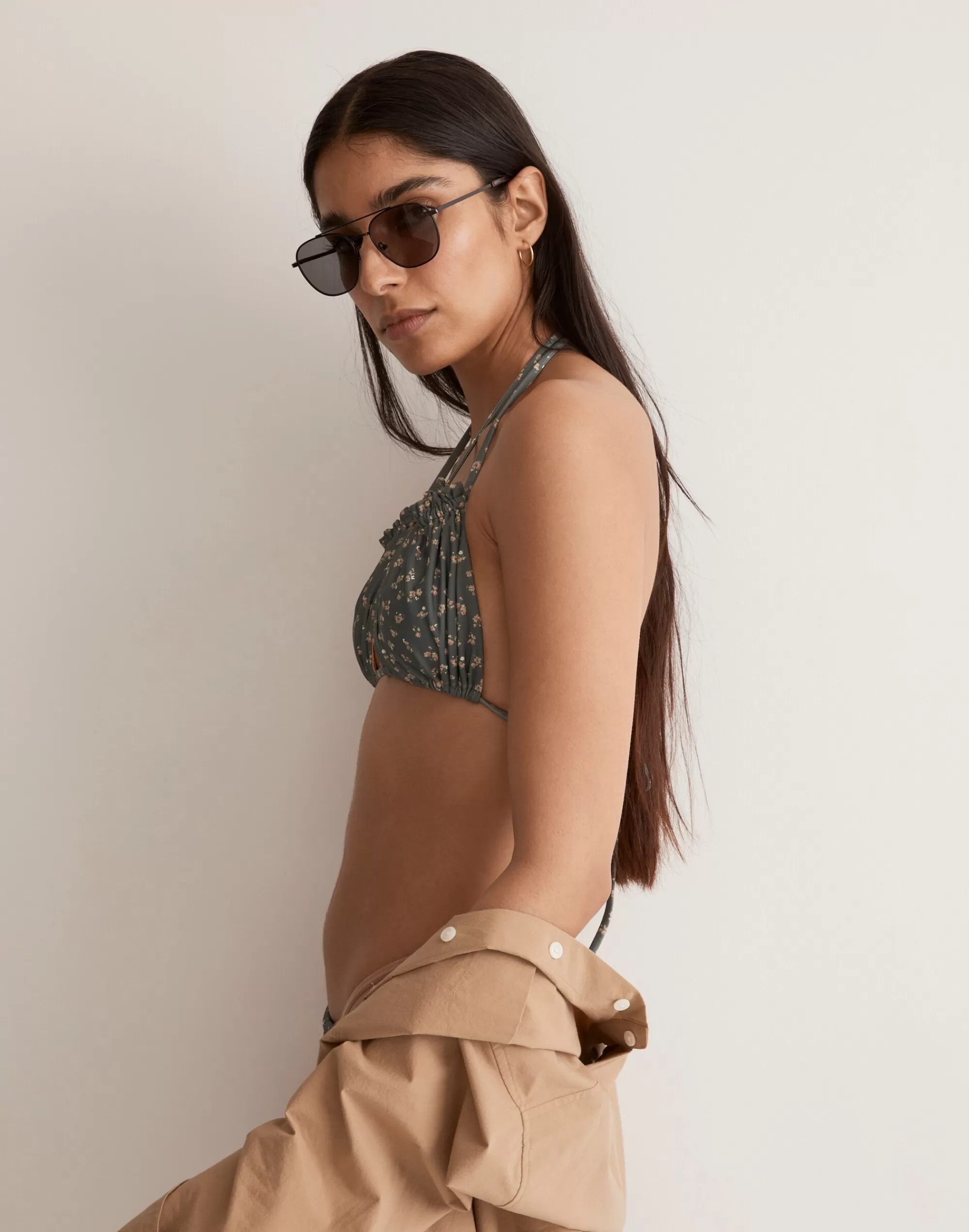 Madewell Swim>Ruched String Bikini Top Architect Green