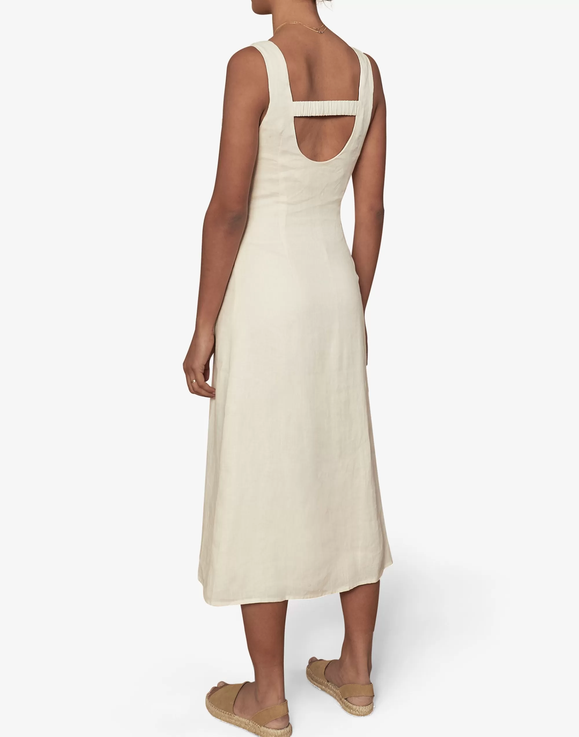 Madewell Dresses>Sancia Linen Sibella Button-Front Midi Dress Ivory White