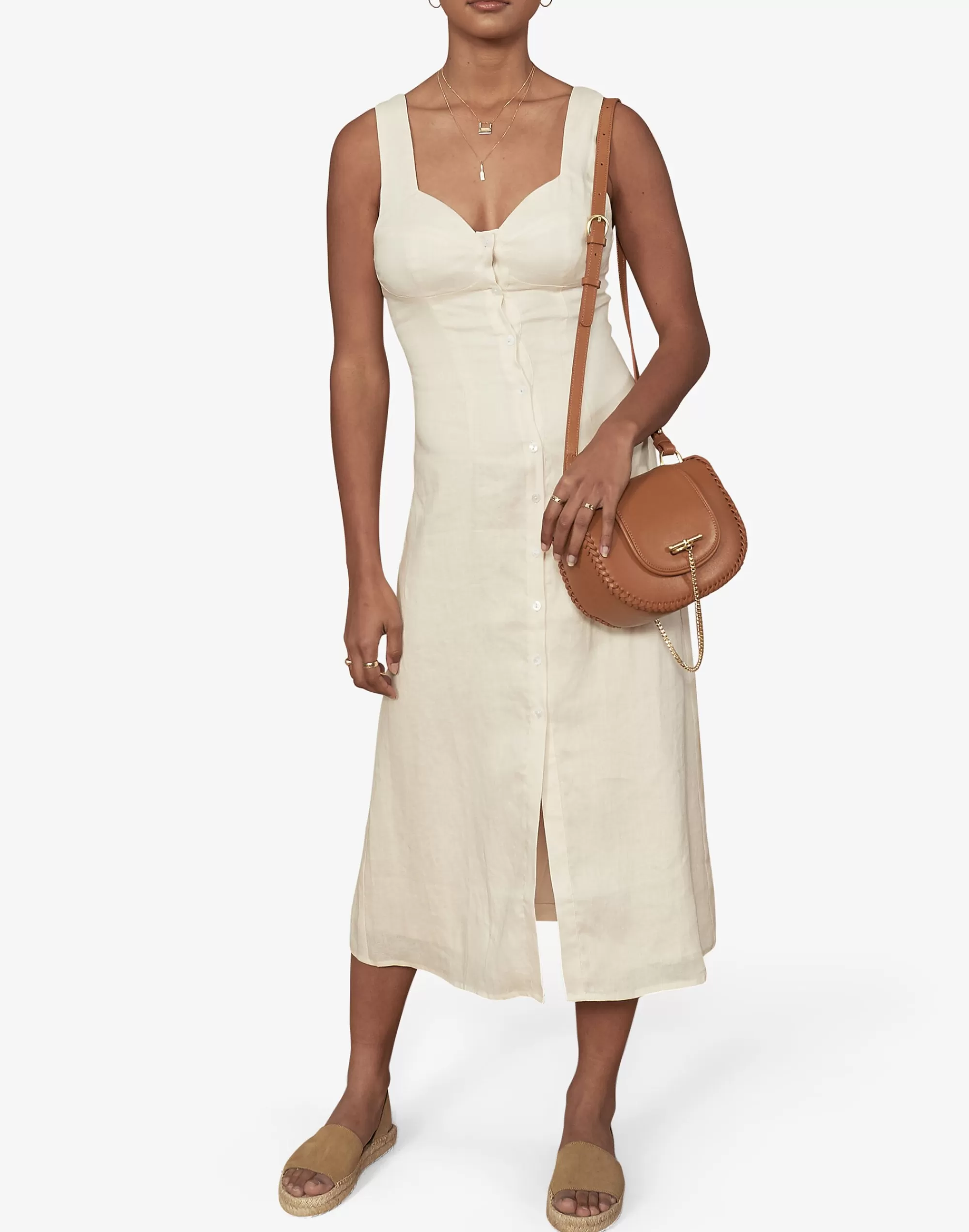 Madewell Dresses>Sancia Linen Sibella Button-Front Midi Dress Ivory White