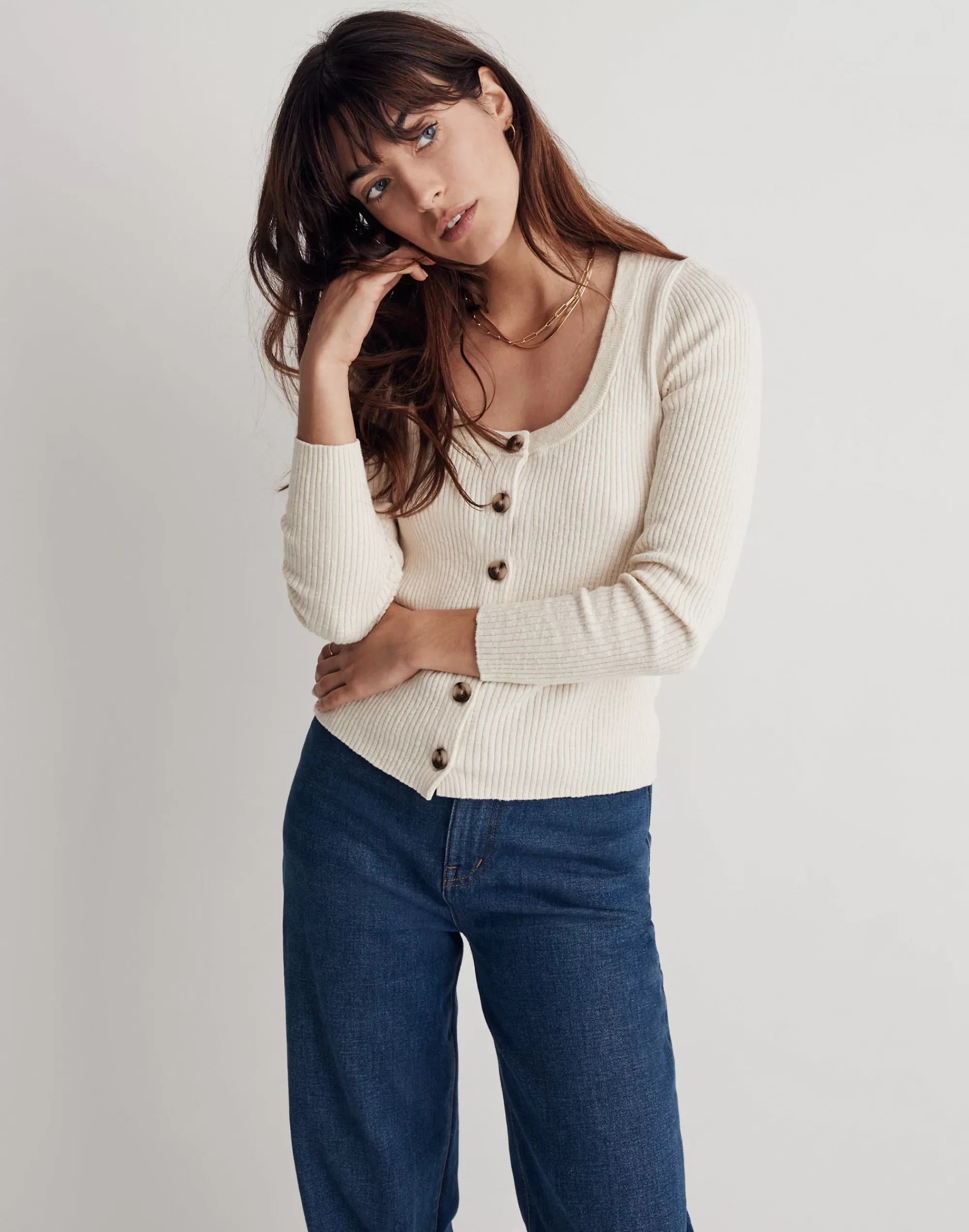 Madewell Sweaters>Scoopneck Cardigan Sweater Antique Cream