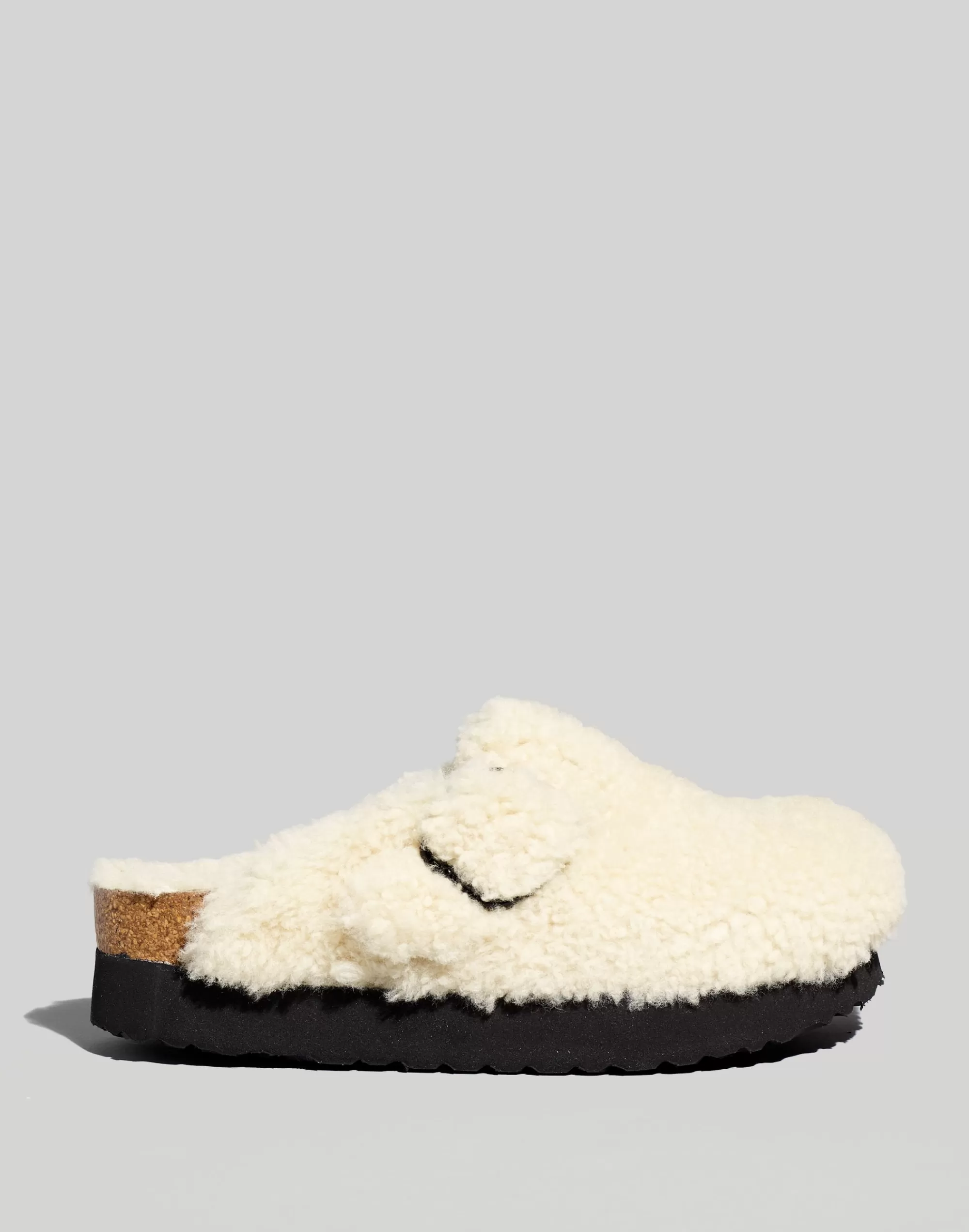 Madewell Flats>Shearling Boston Big Buckle Platform Clogs Eggshell