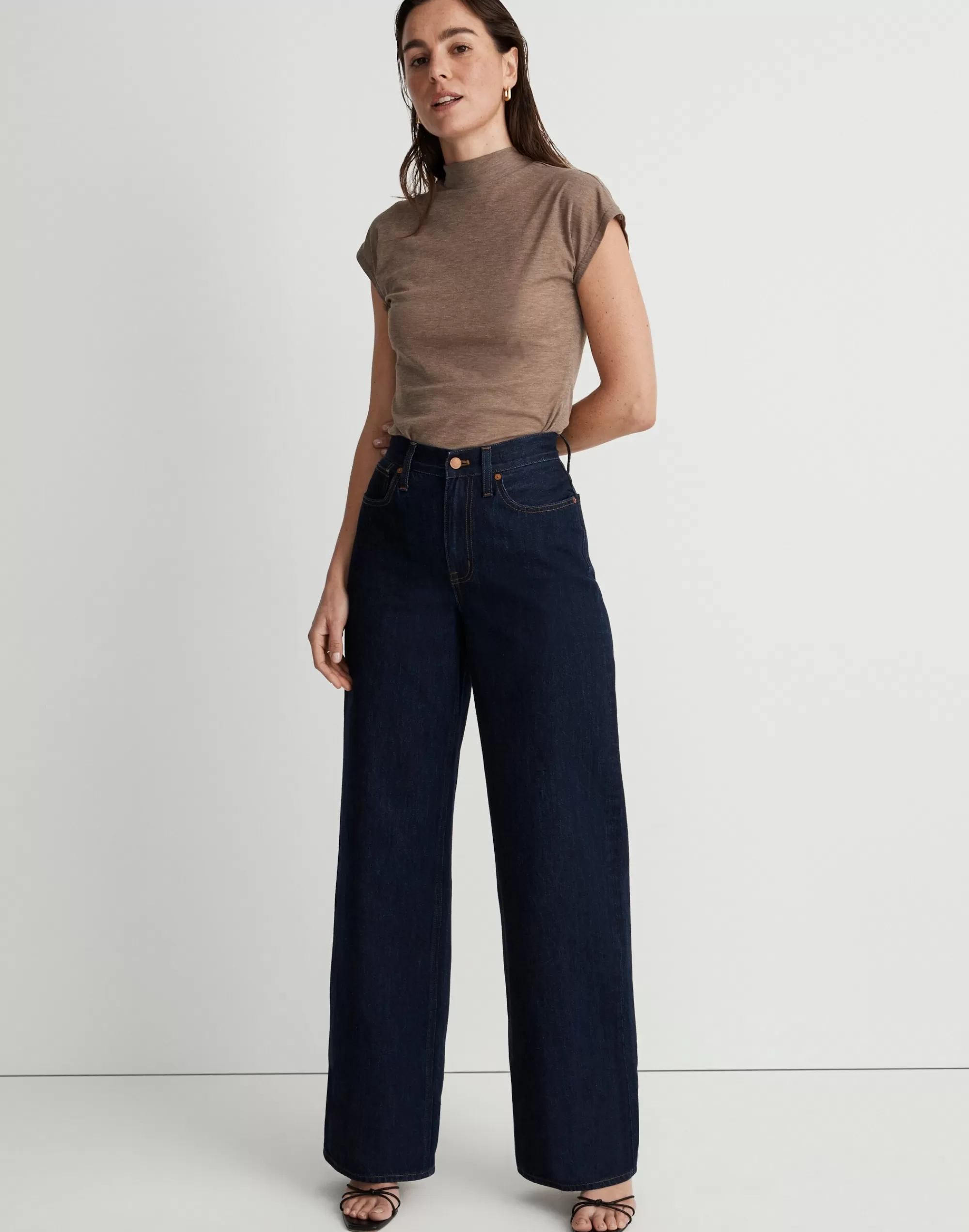 Madewell Tees>Sheer Ribbed Mockneck Tee Hthr Flax