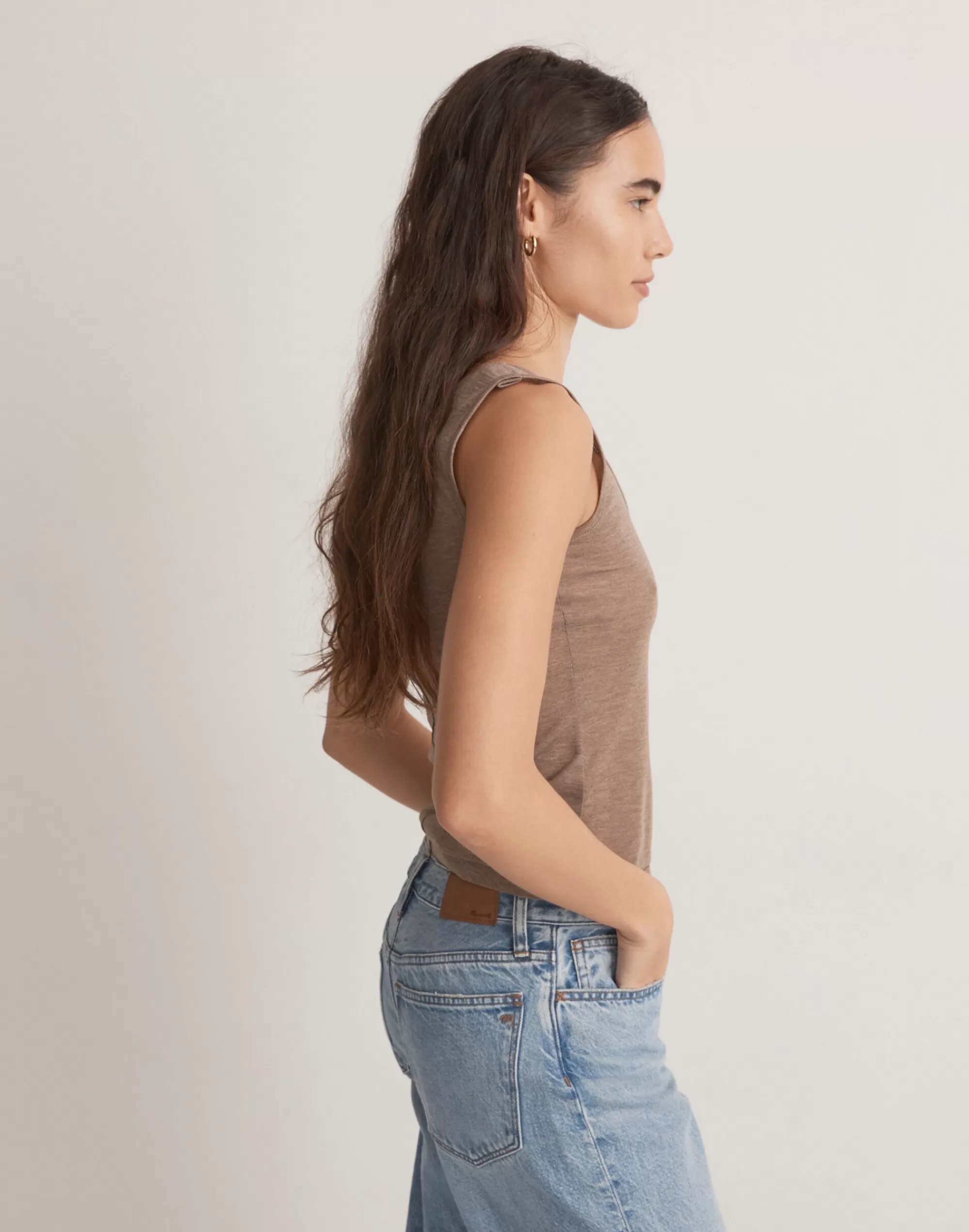 Madewell Tees>Sheer Ribbed Scoopneck Tank Top Hthr Flax