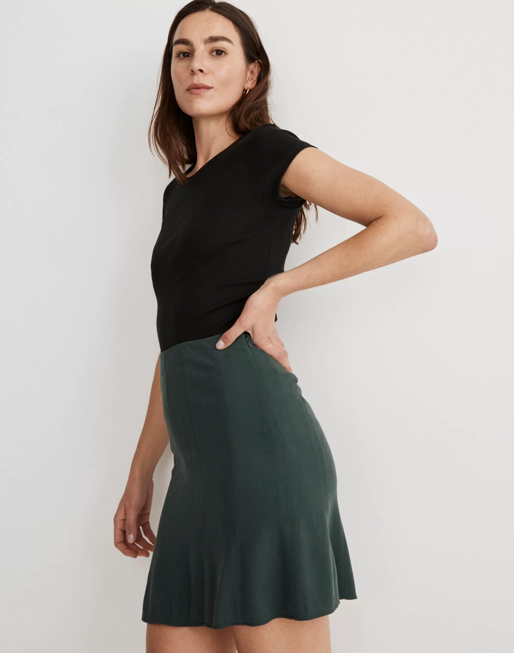 Madewell Skirts>Side-Zip Mini Slip Skirt Dark Palm