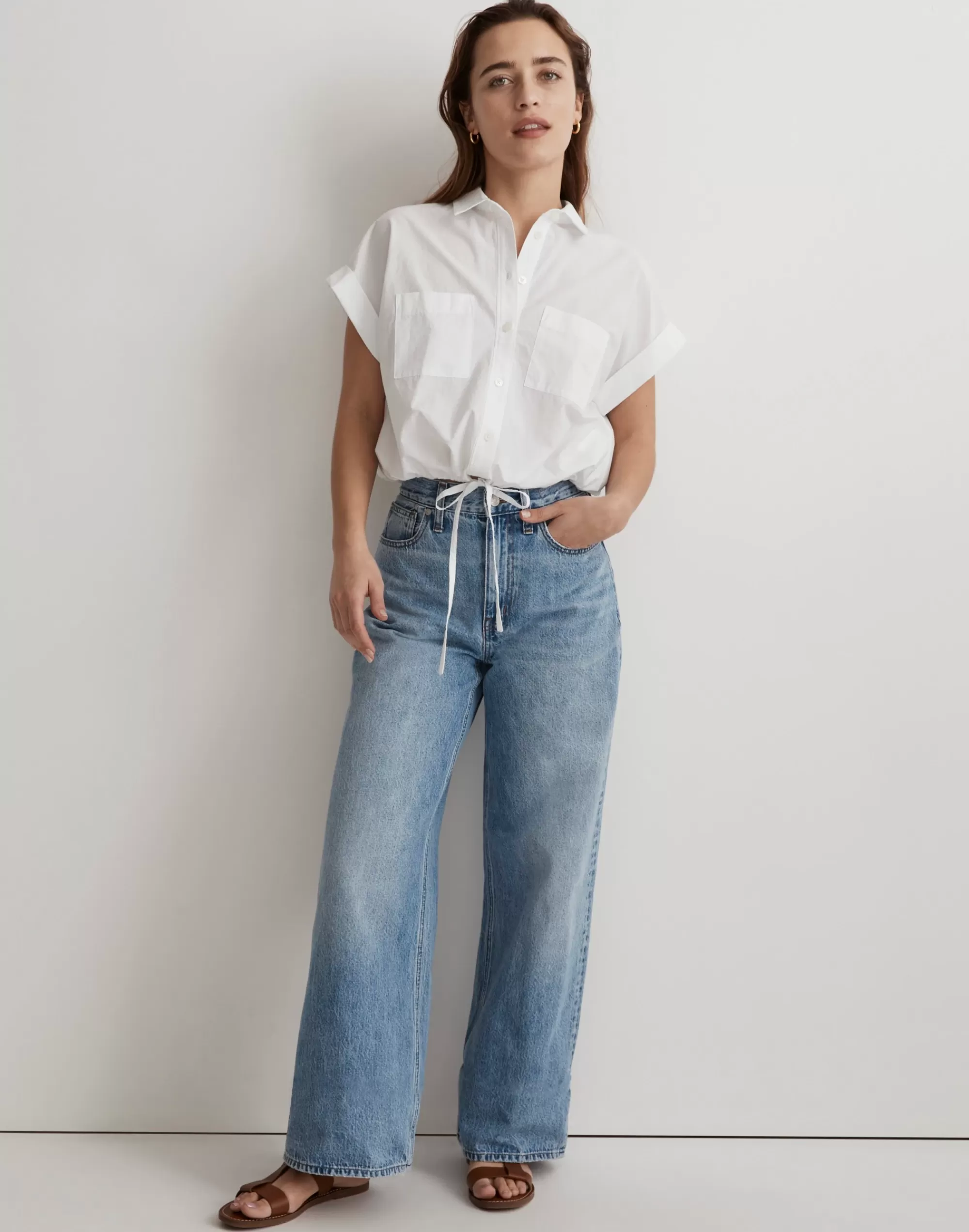 Madewell Tops & Shirts>Signature Poplin Button-Up Drawstring Shirt Eyelet White