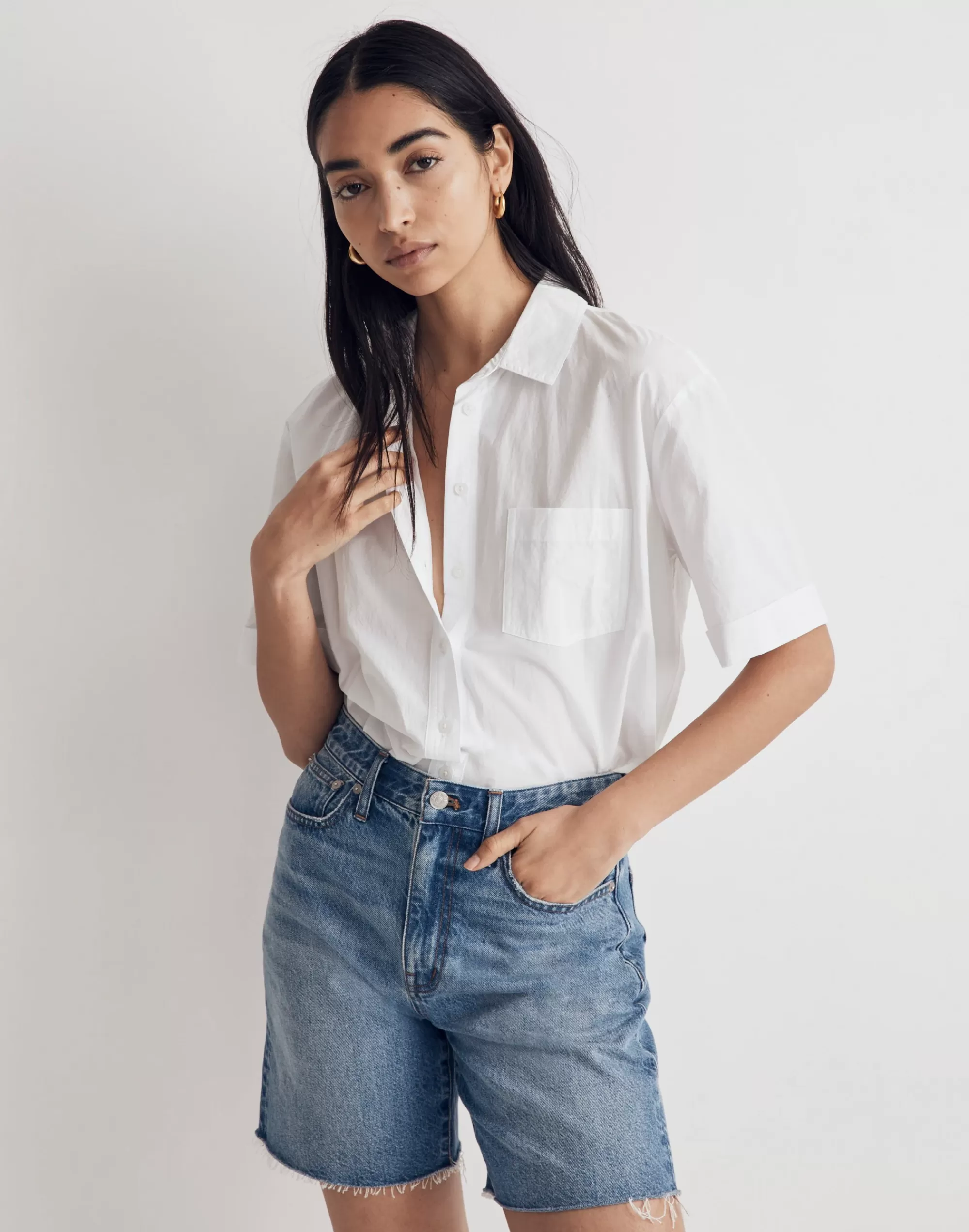 Madewell Tops & Shirts>Signature Poplin Short-Sleeve Button-Down Shirt Eyelet White