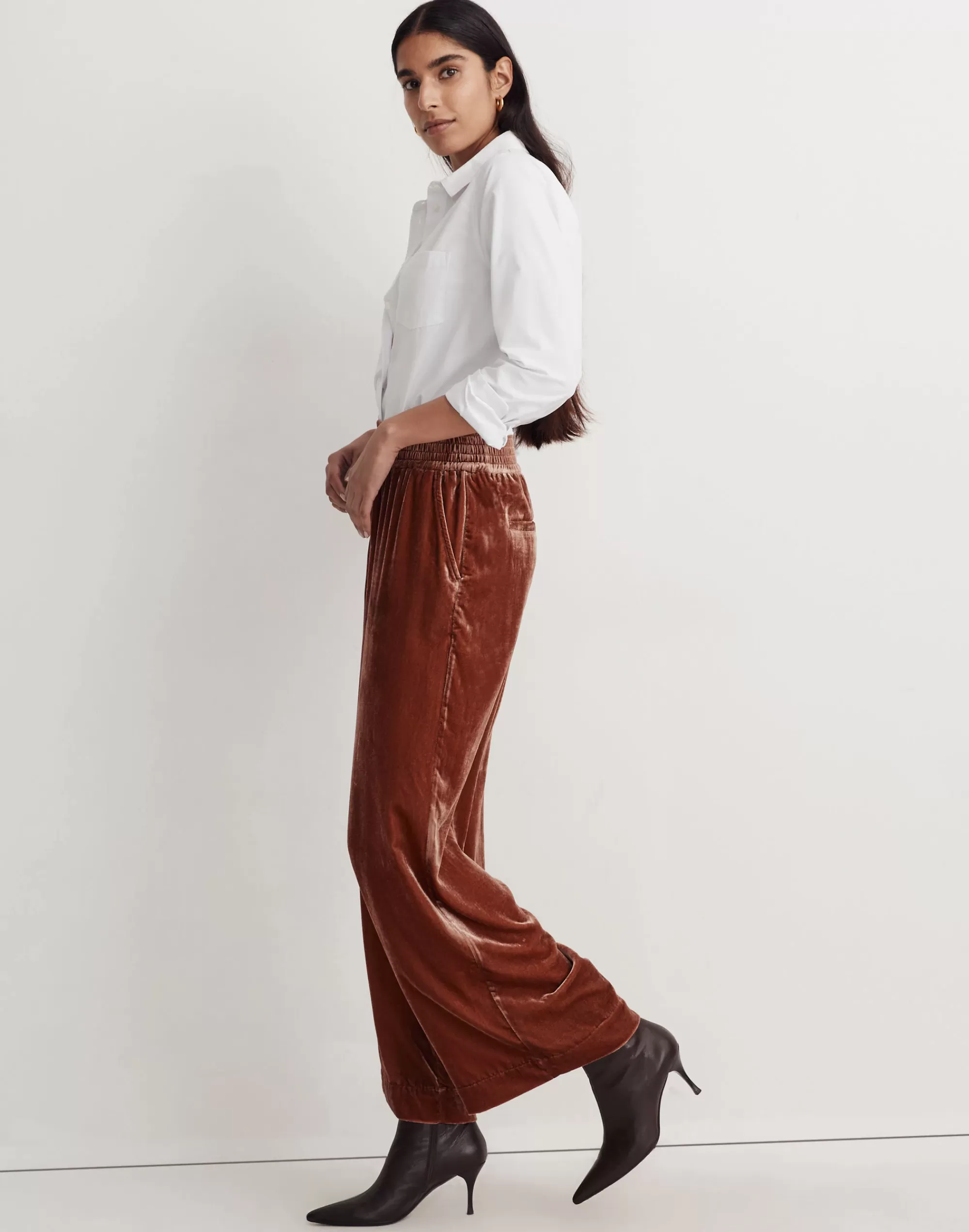 Madewell Pants>Silk-Blend Velvet Carley Wide-Leg Pants Ground Clove