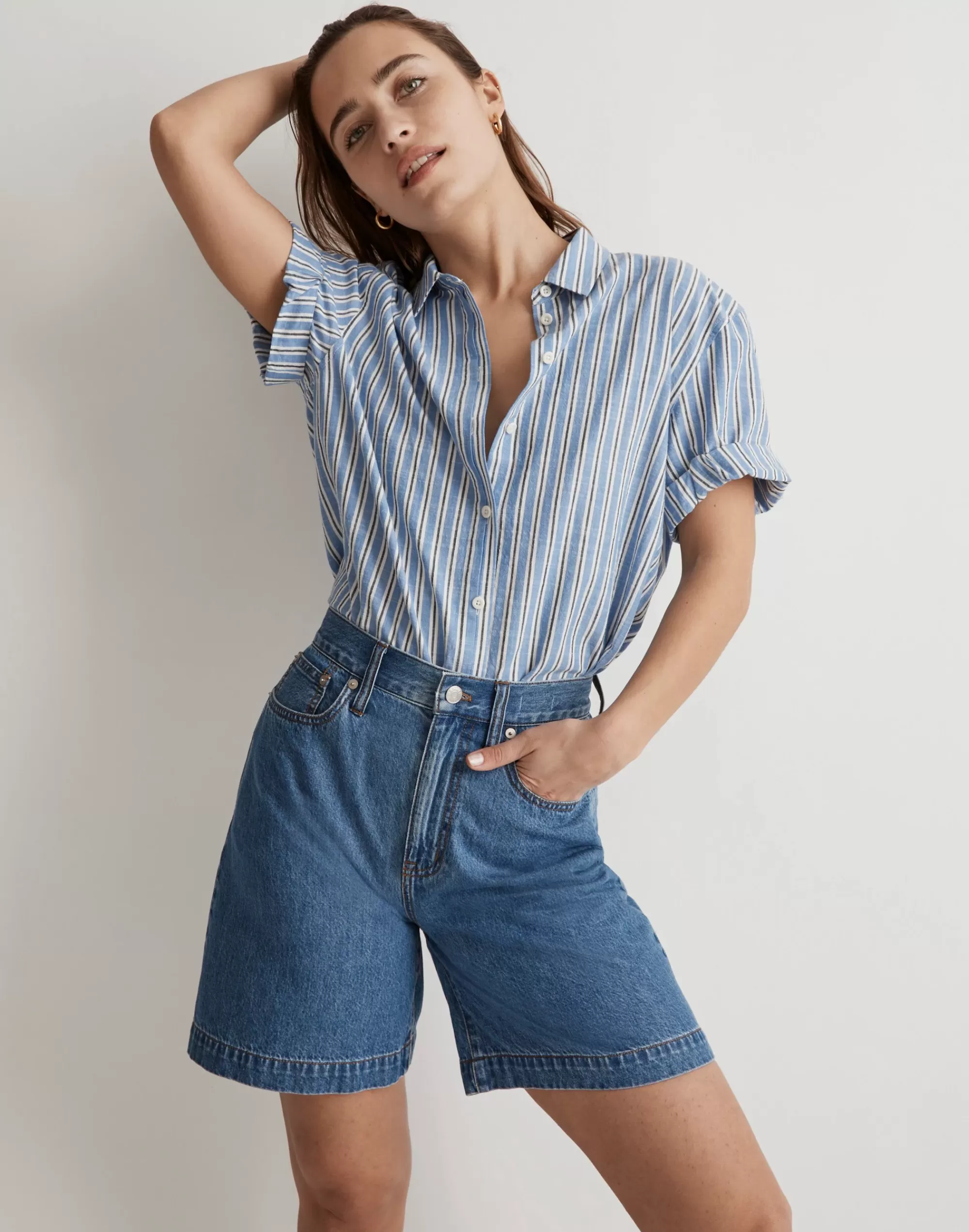 Madewell Tops & Shirts>Slim Central Shirt In Stripe Hermitage Blue