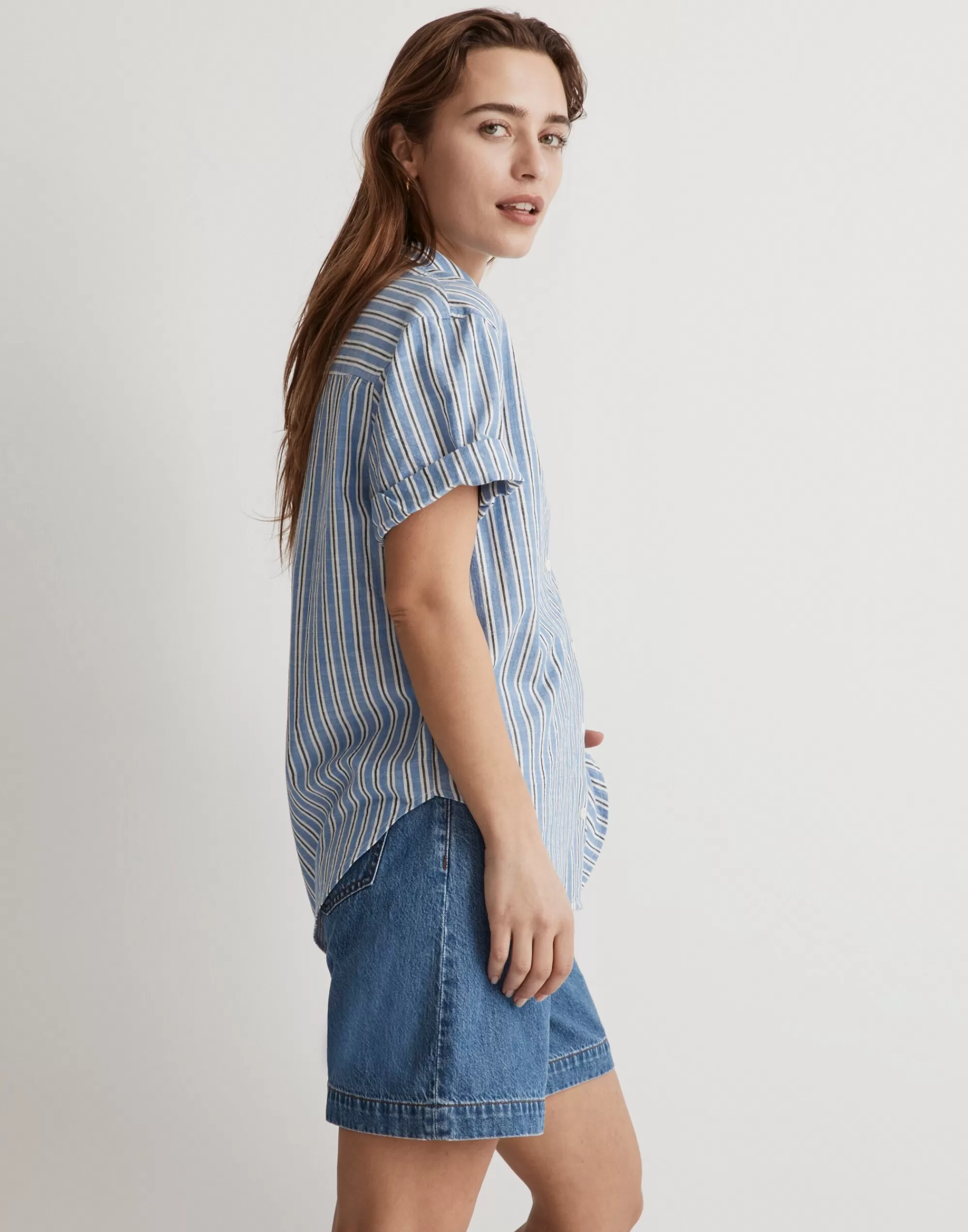 Madewell Tops & Shirts>Slim Central Shirt In Stripe Hermitage Blue