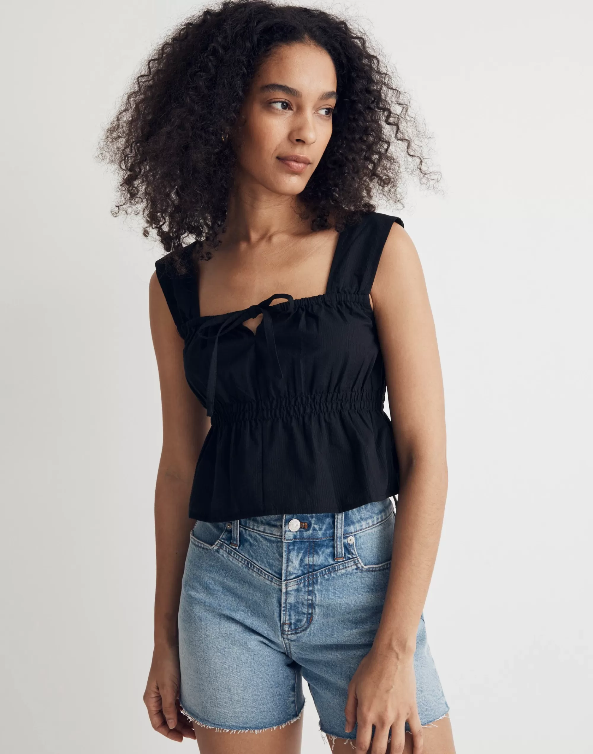 Madewell Tops & Shirts>Smocked Tie-Front Tank Top True Black