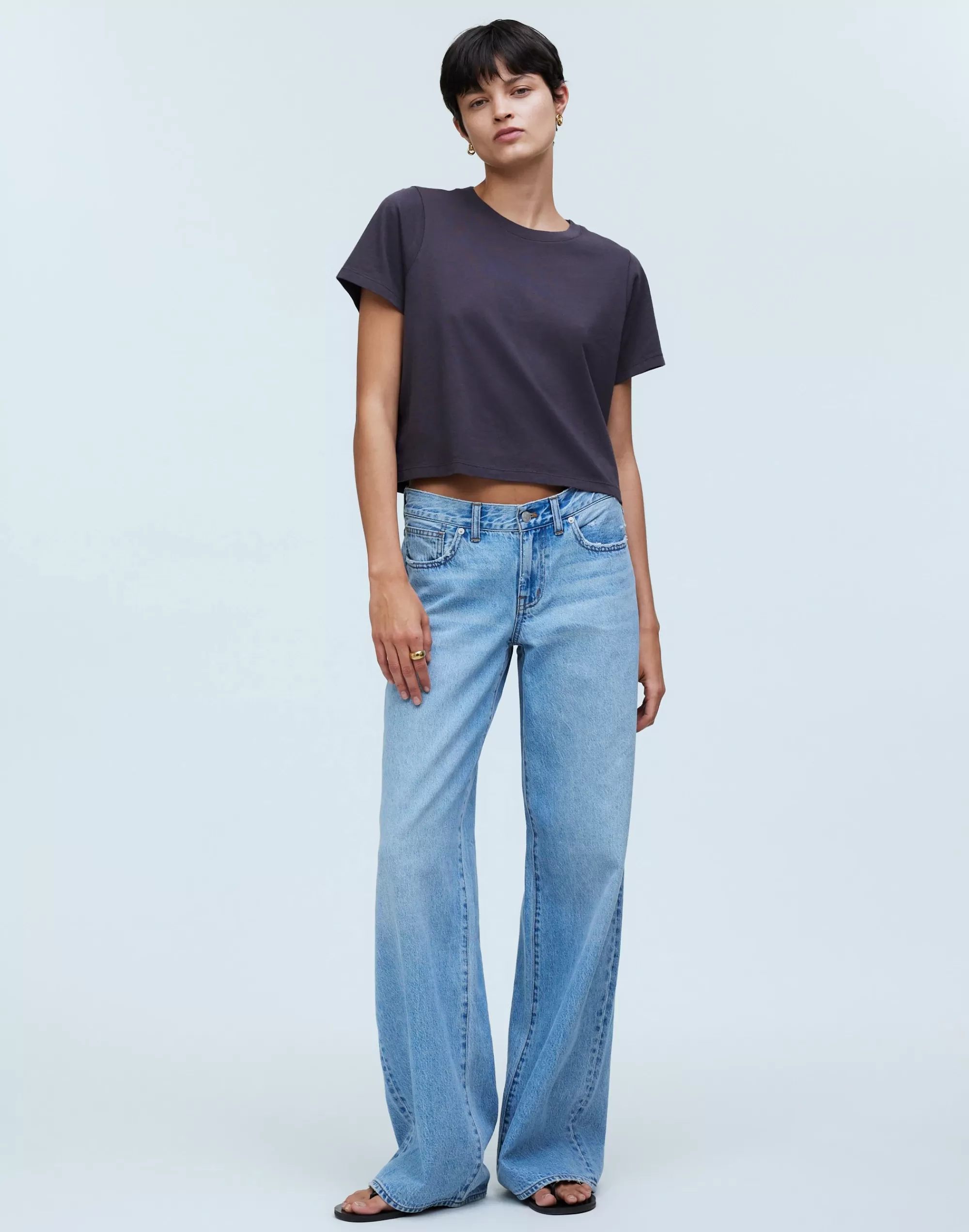 Madewell Tees>Softfade Cotton Boxy-Crop Tee Coal