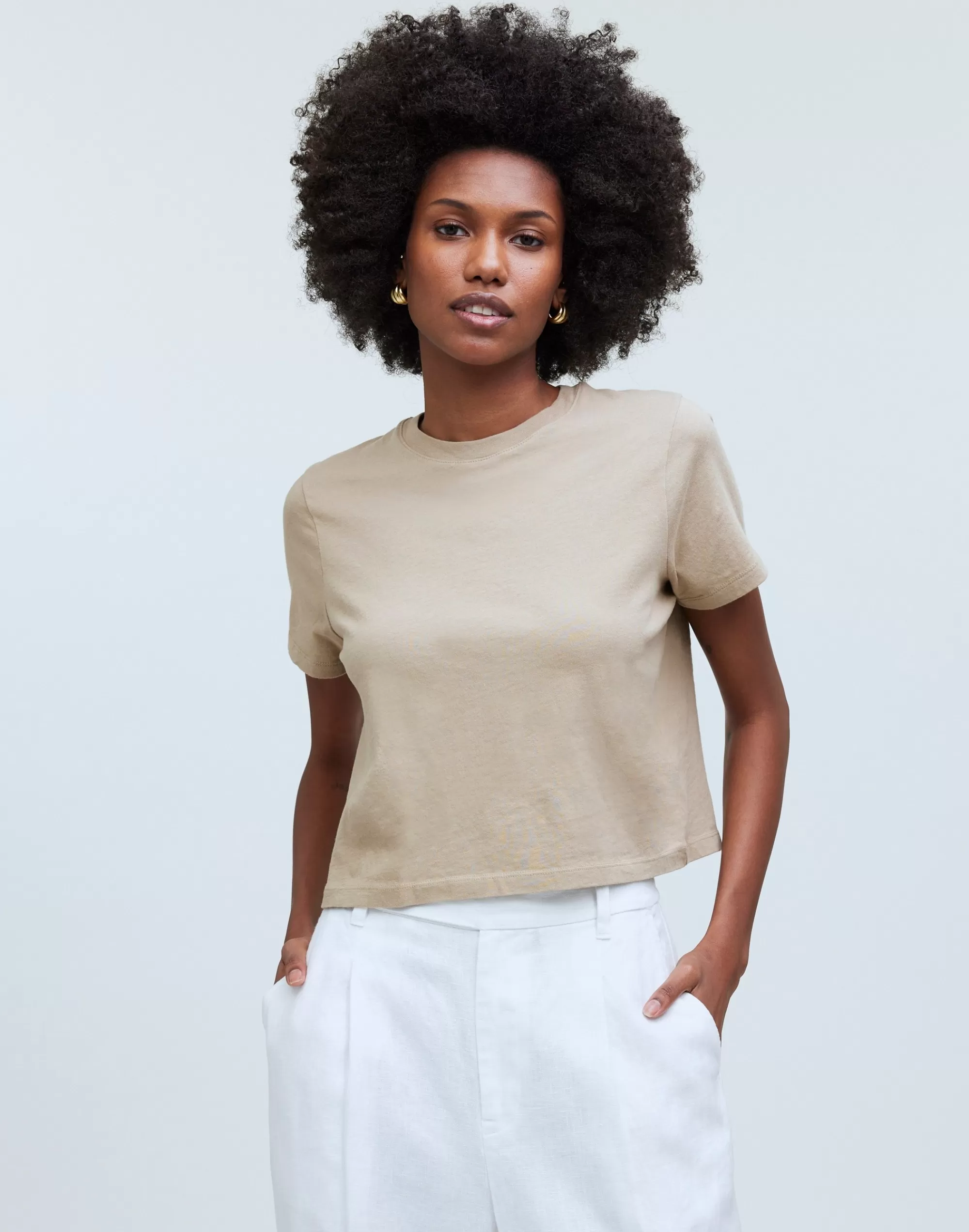 Madewell Tees>Softfade Cotton Boxy-Crop Tee Drill Khaki