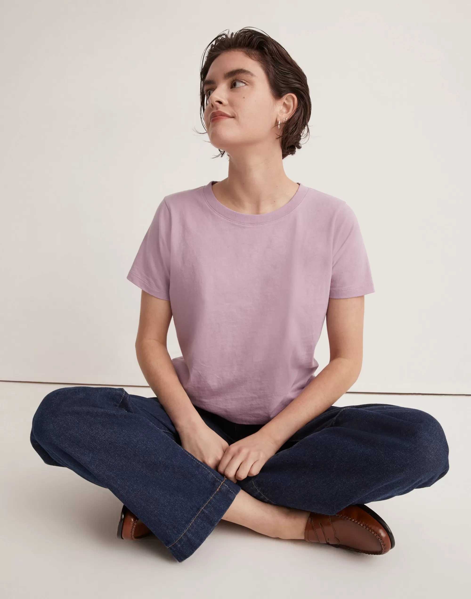 Madewell Tees>Softfade Cotton Boxy-Crop Tee Vibrant Lilac