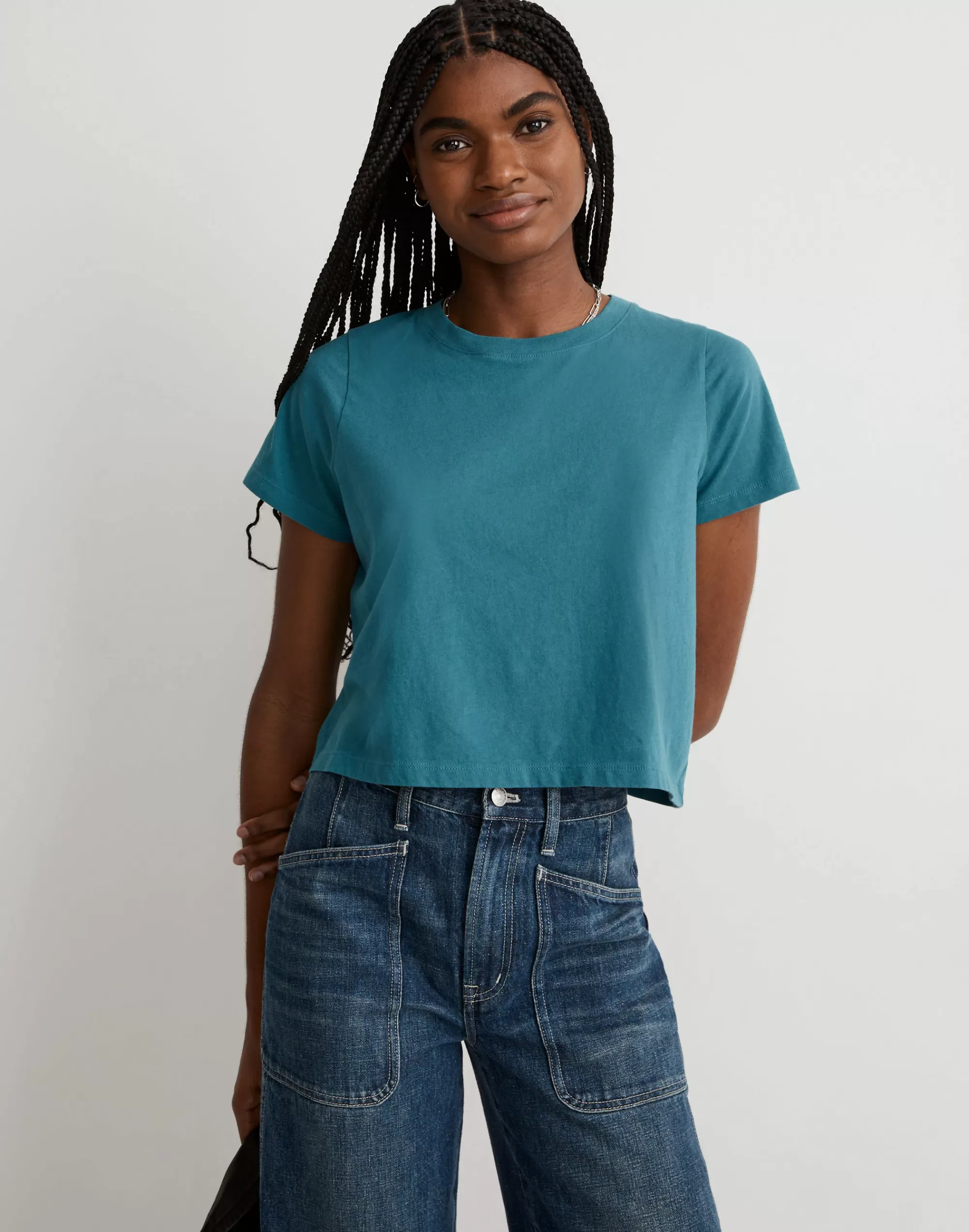 Madewell Tees>Softfade Cotton Boxy-Crop Tee Coastal Sea