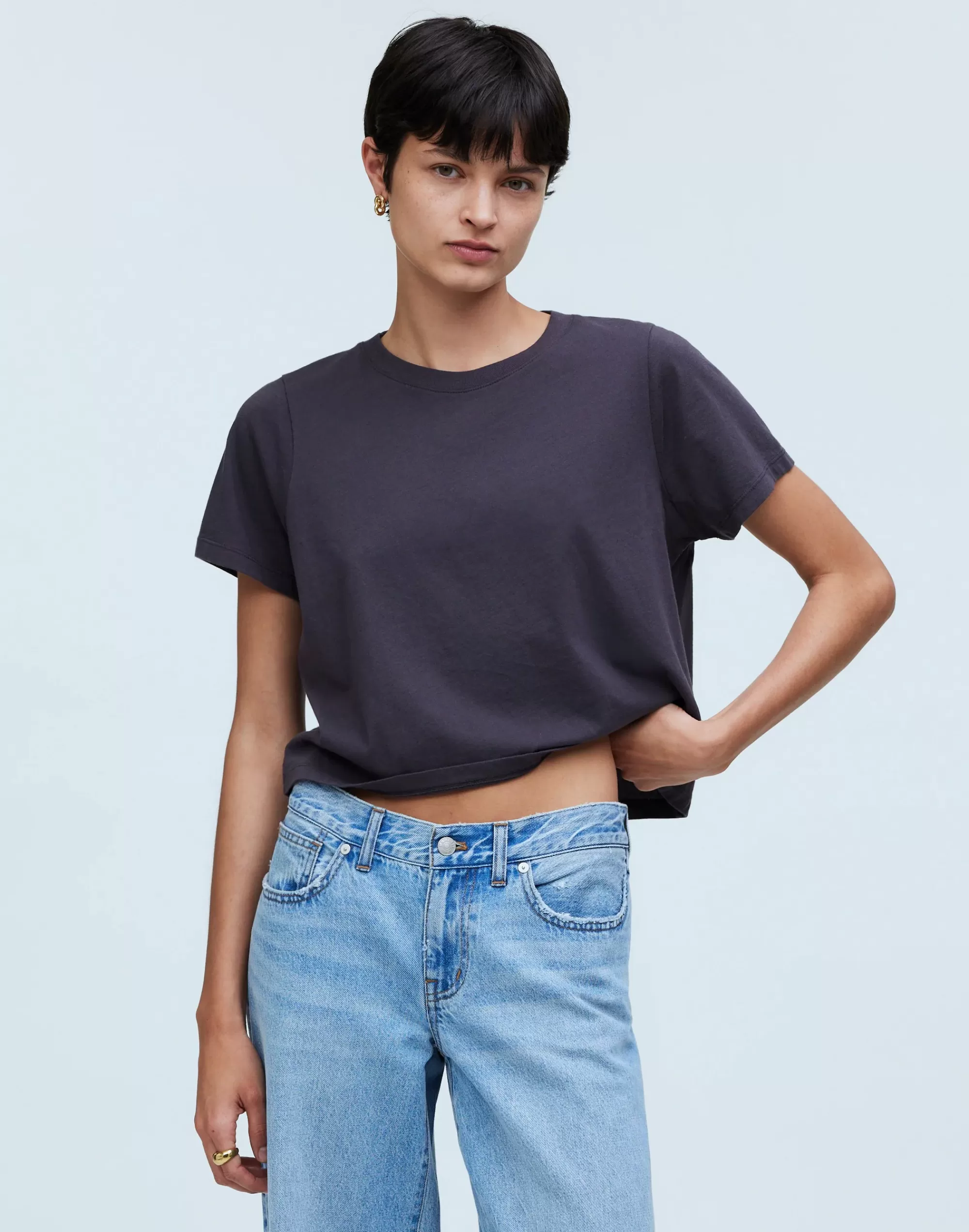 Madewell Tees>Softfade Cotton Boxy-Crop Tee Coal