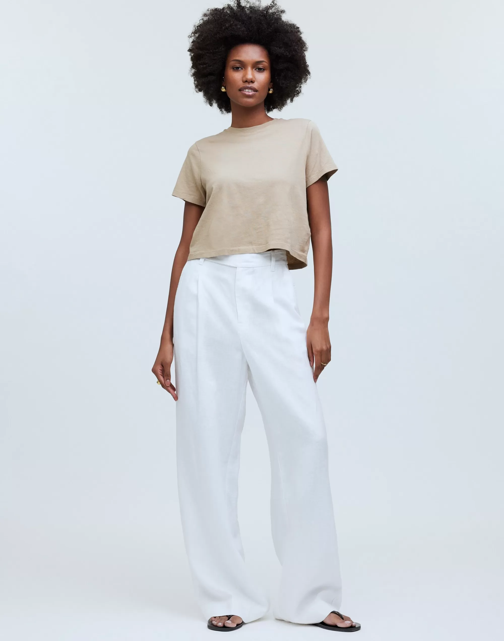 Madewell Tees>Softfade Cotton Boxy-Crop Tee Drill Khaki