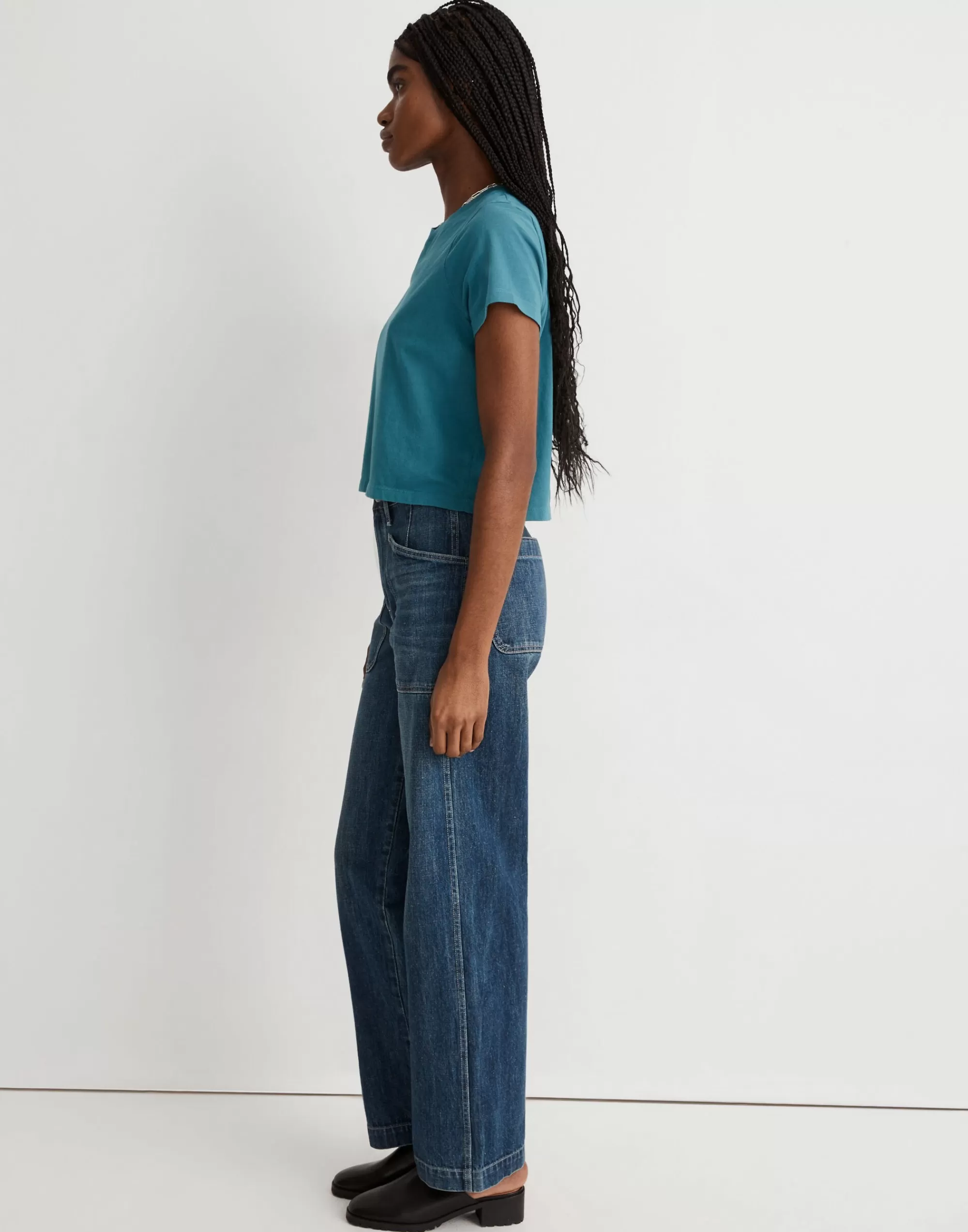 Madewell Tees>Softfade Cotton Boxy-Crop Tee Coastal Sea