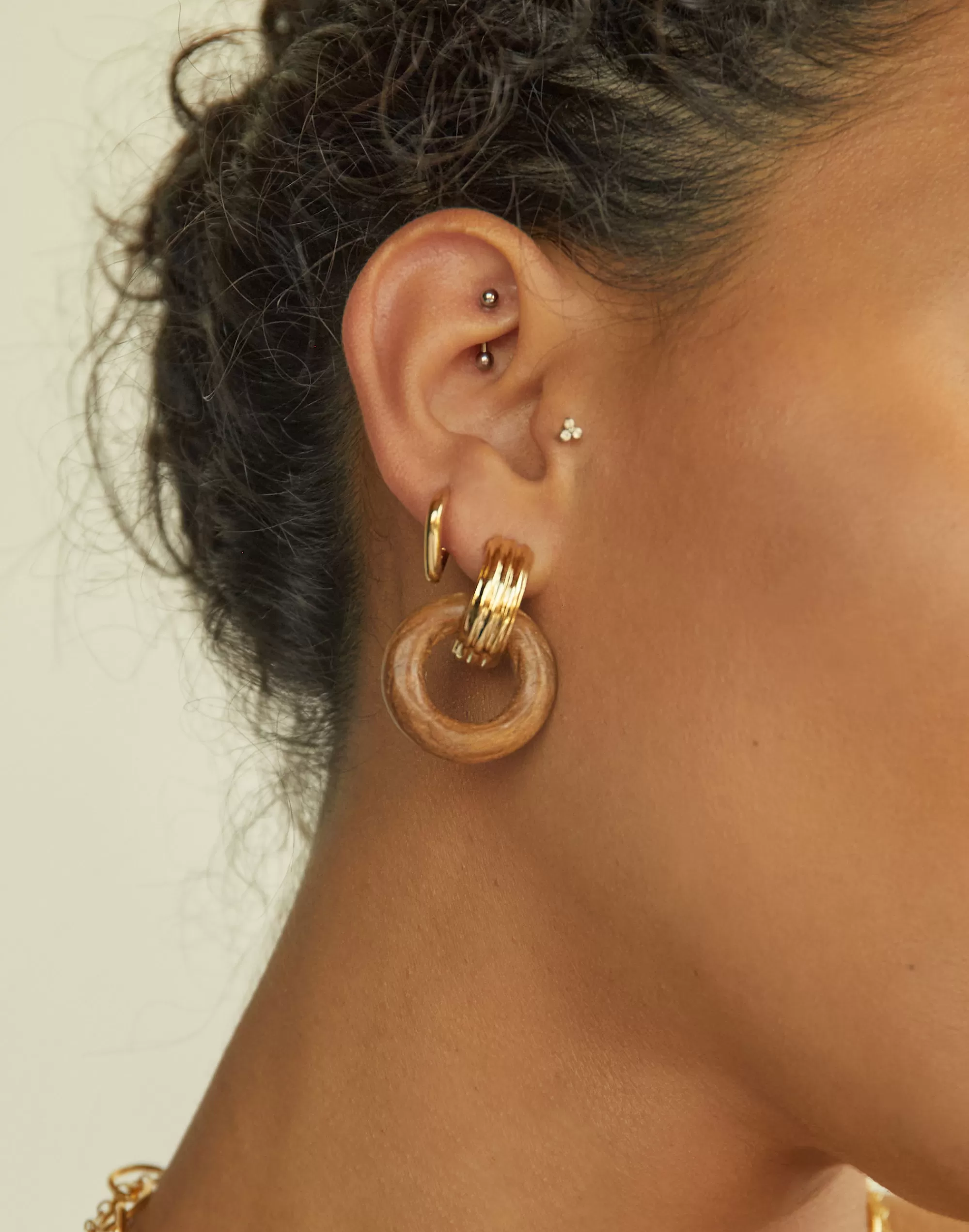 Madewell Earrings>Soko Shujaa Wood Link Hoop Gold