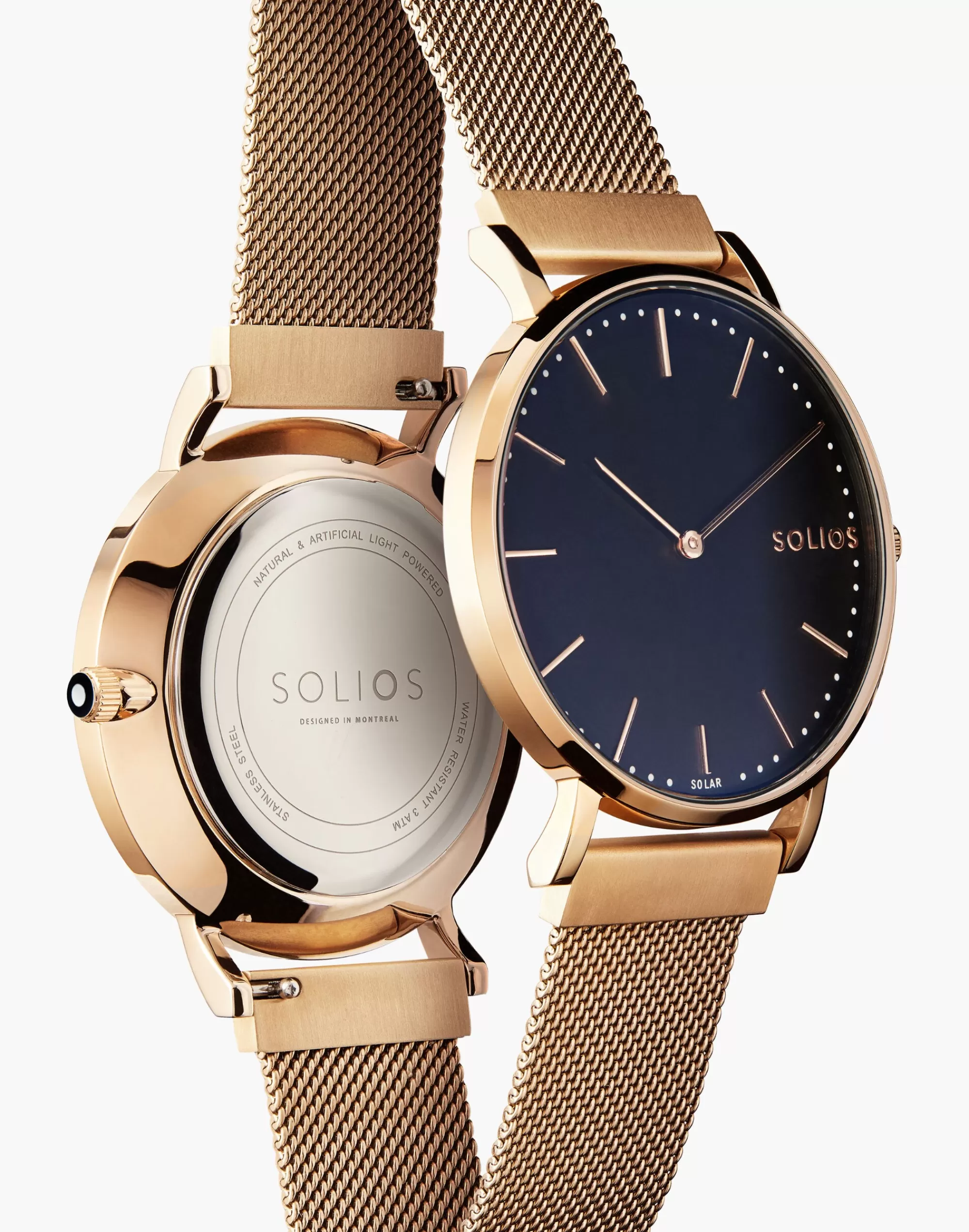 Madewell Watches>Solios Watches The Solar Black - Mesh Strap Rose Gold