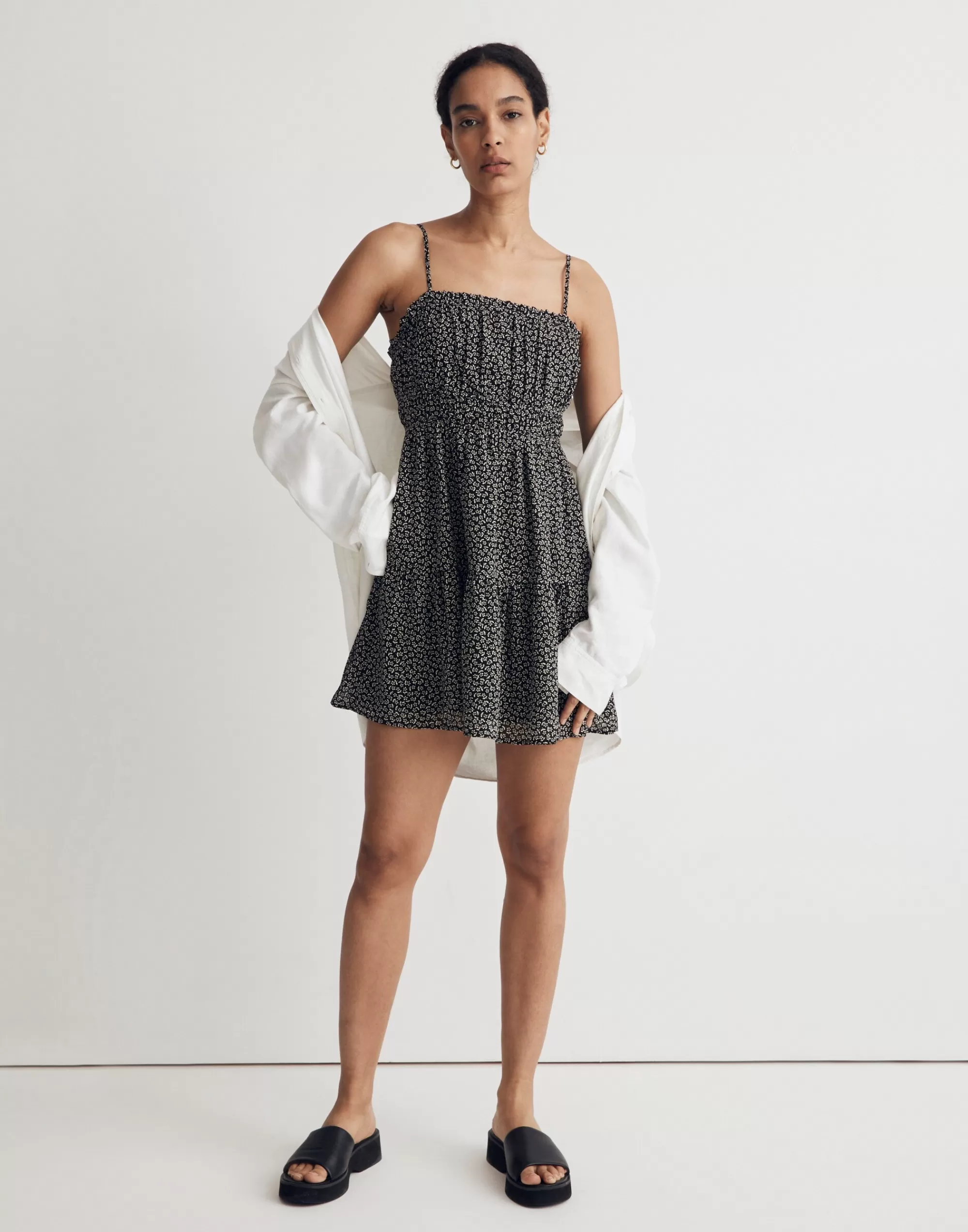 Madewell Dresses>Sophia Cami Tiered Mini Dress In Micro Daisy True Black