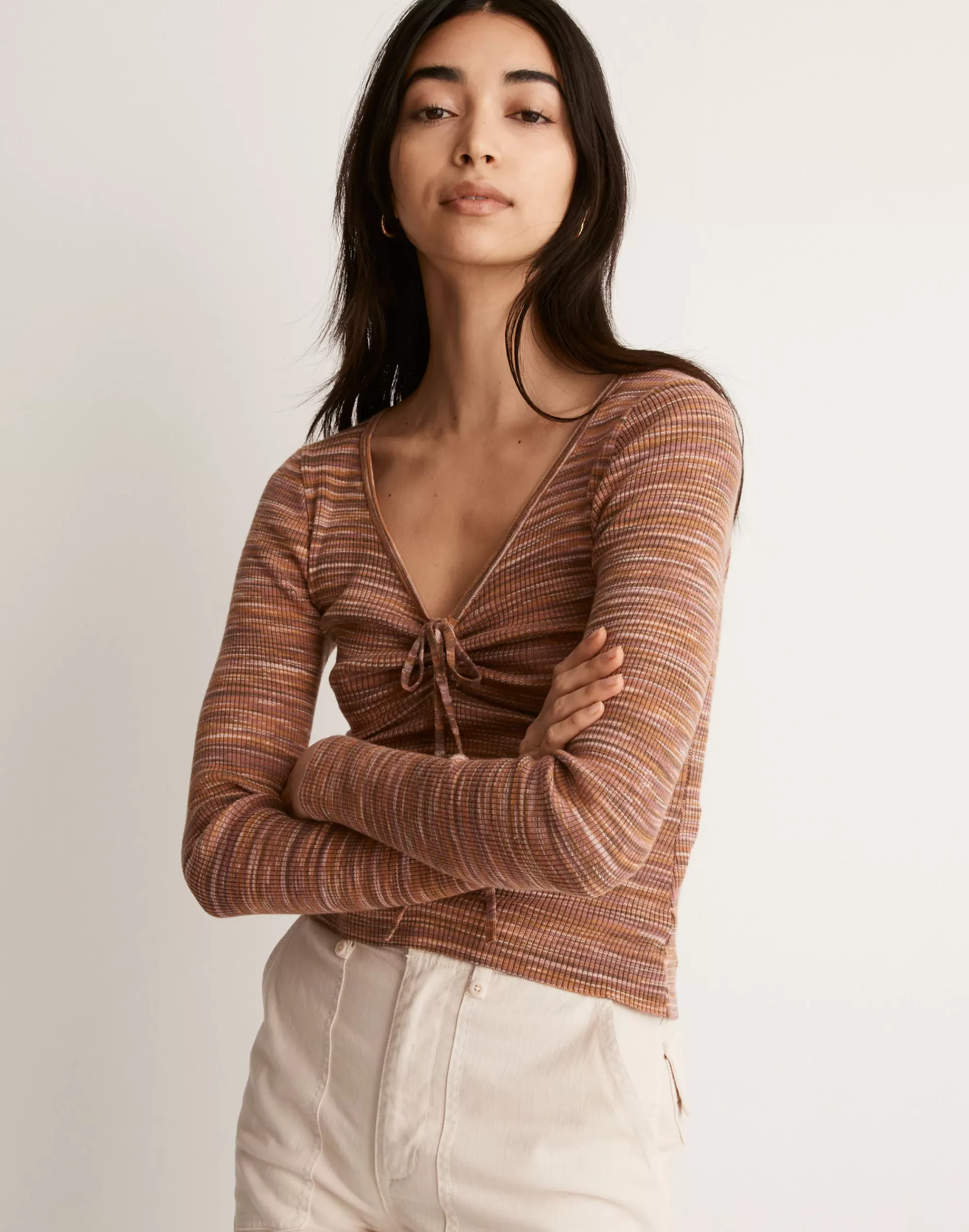 Madewell Sweaters>Space-Dyed V-Neck Cinched Sweater Spacedye Mahogany