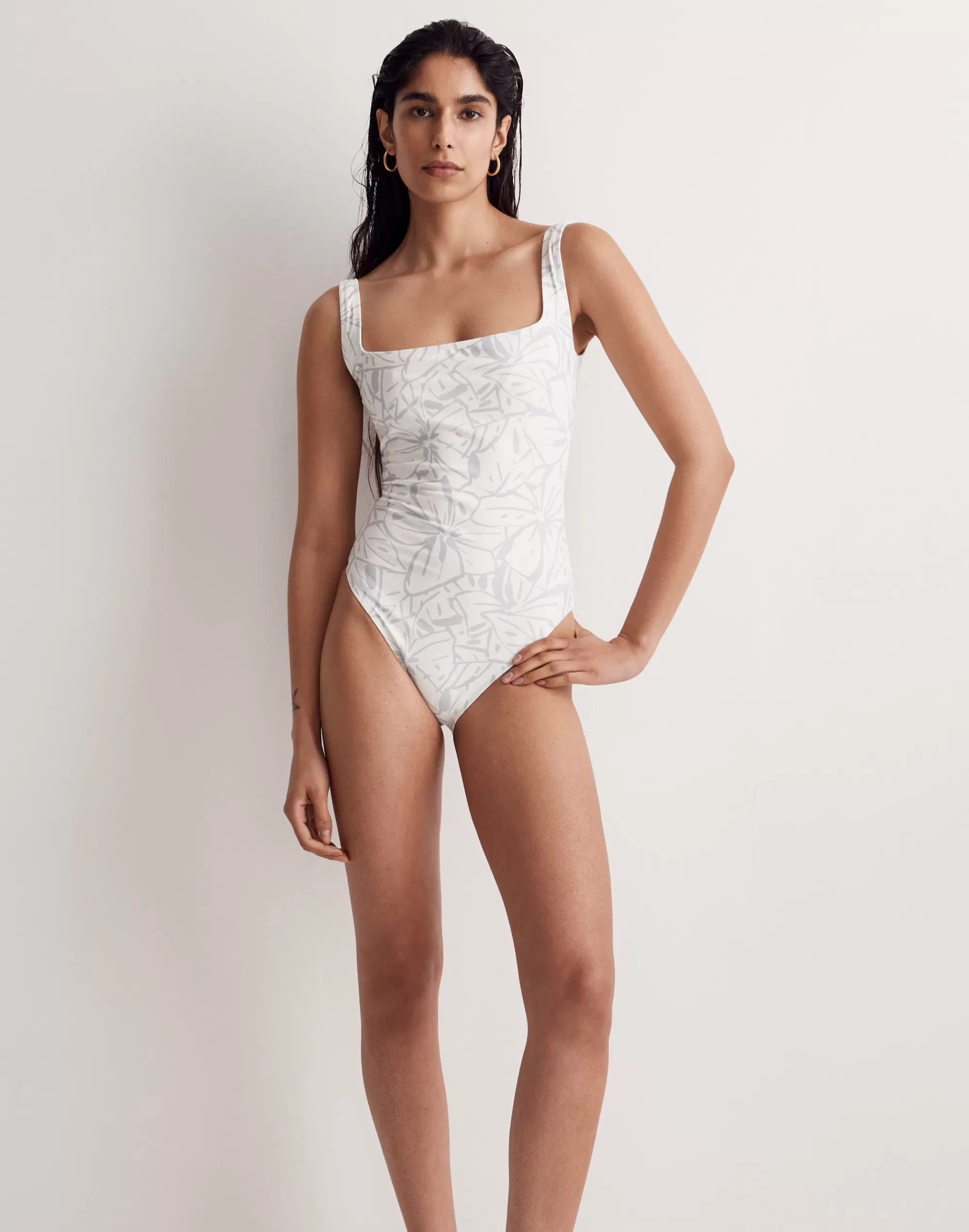 Madewell Swim>Square-Neck Tank One-Piece Swimsuit Lighthouse Cool Fog