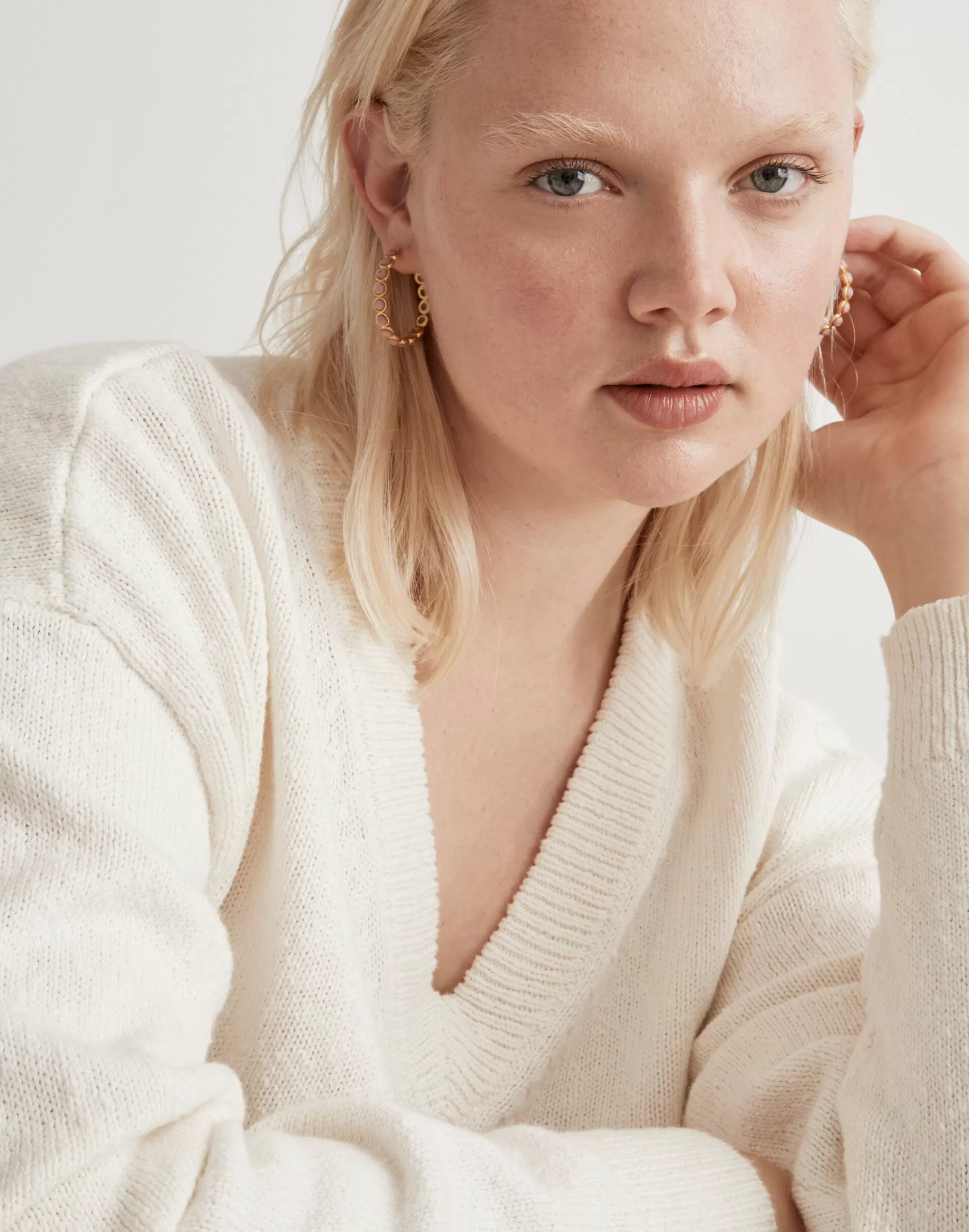 Madewell Earrings>Stone Collection Hoop Earrings Rhodonite