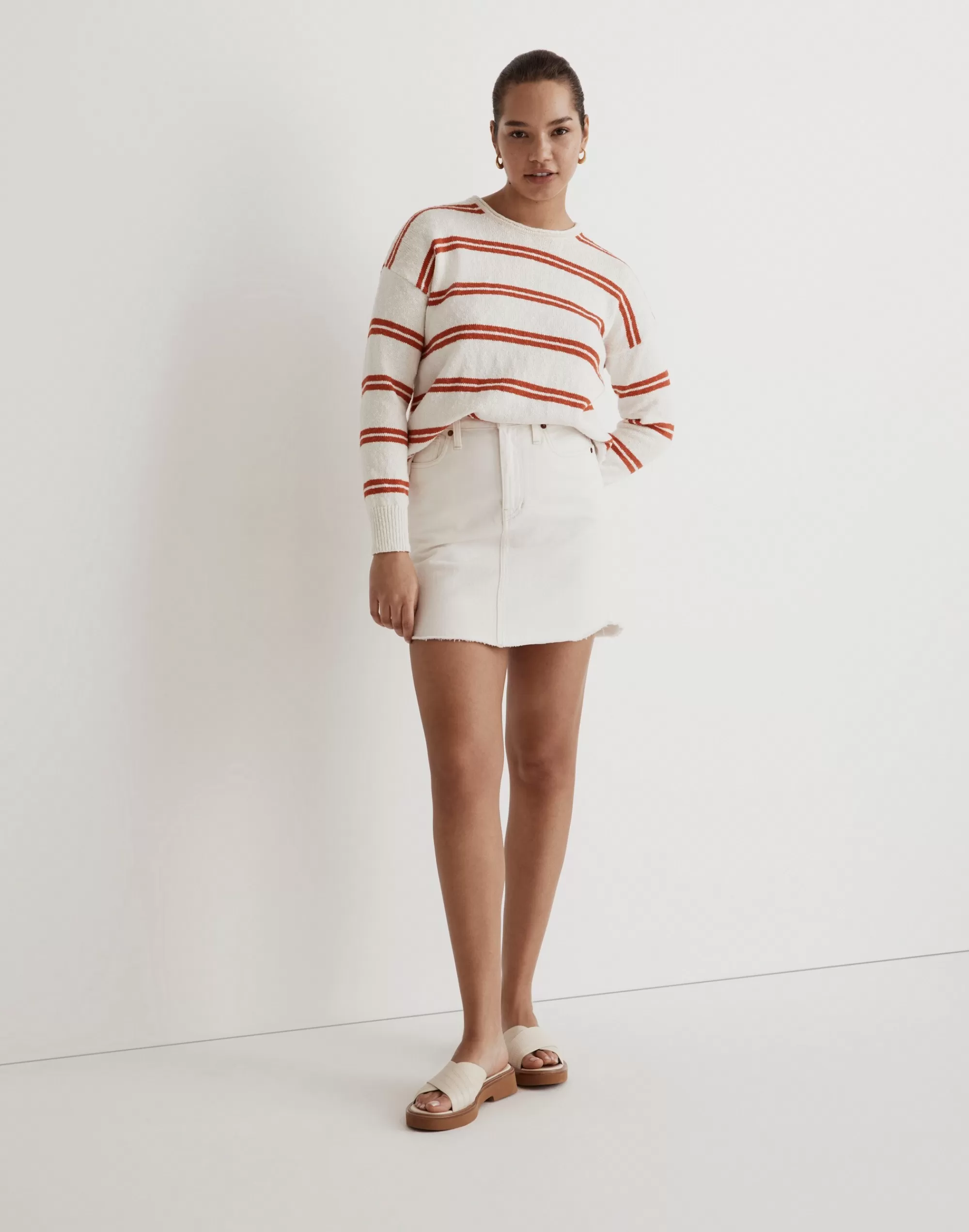 Madewell Sweaters>Striped Olli Pullover Sweater Bright Ivory