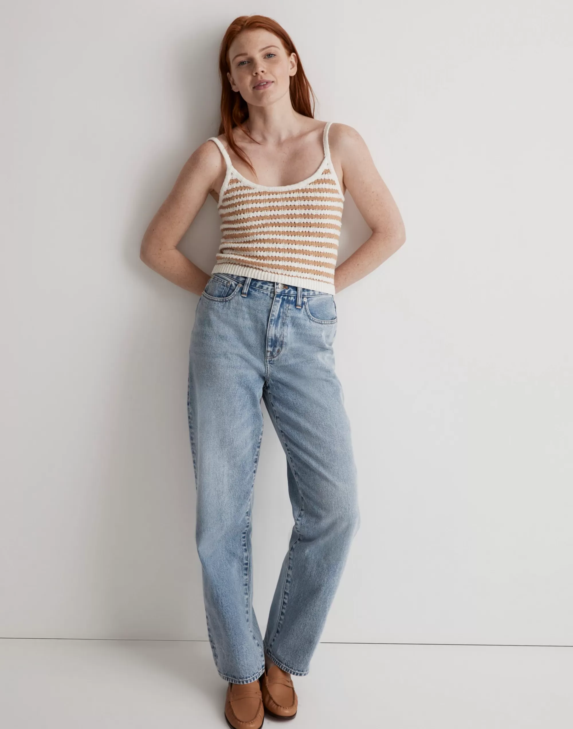 Madewell Tops & Shirts>Striped Open-Stitch Sweater Tank Earthen Sand