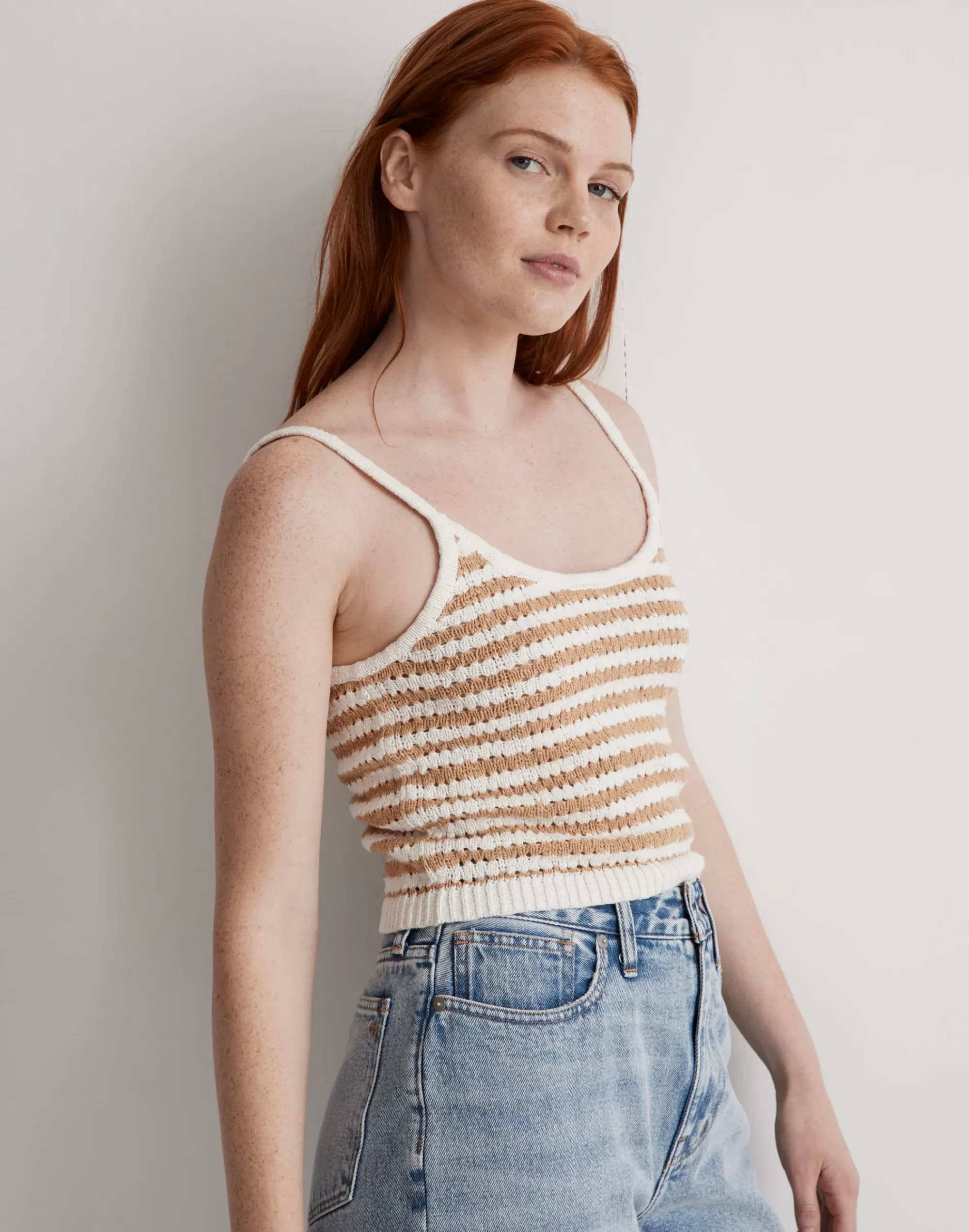 Madewell Tops & Shirts>Striped Open-Stitch Sweater Tank Earthen Sand