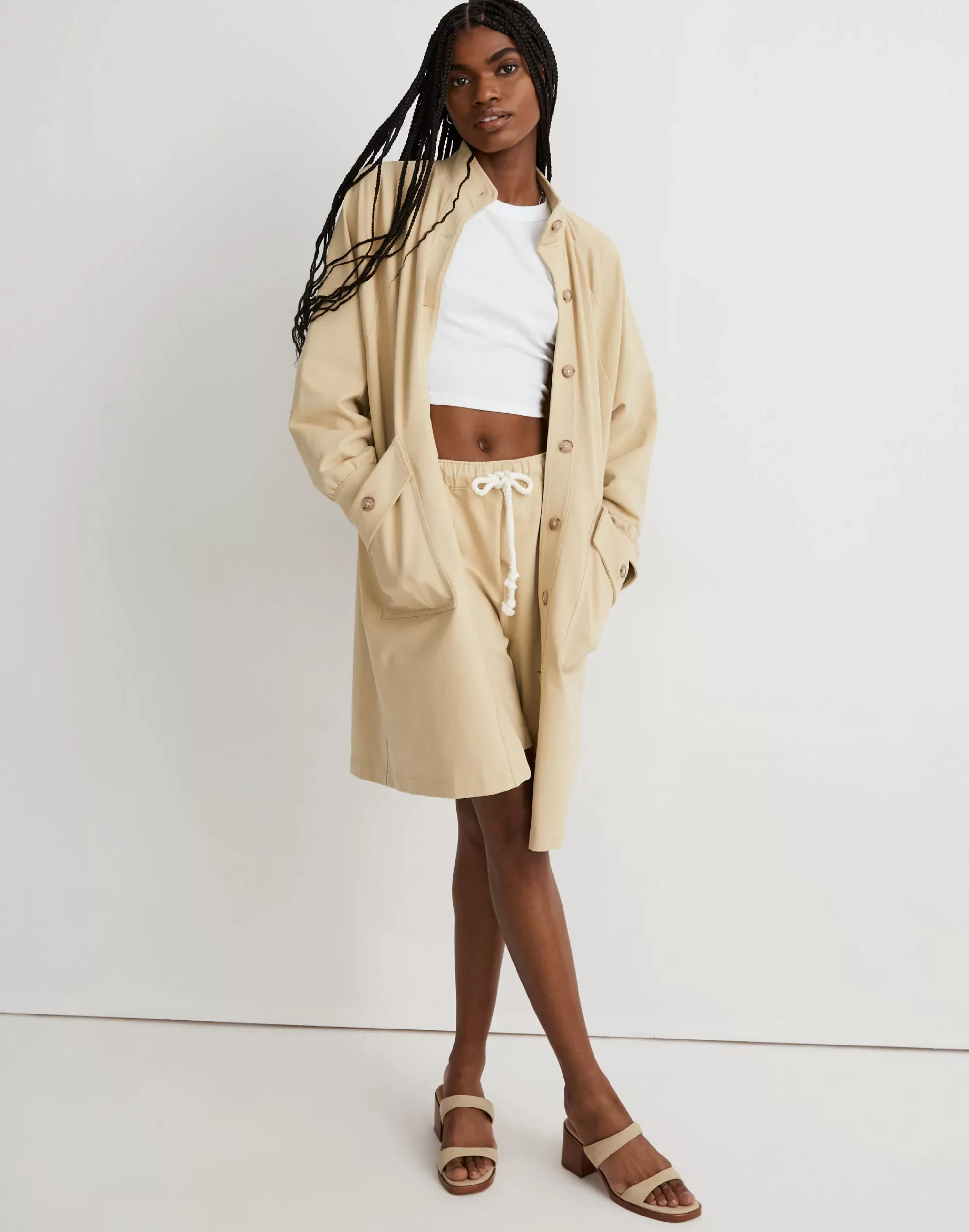 Madewell Jackets>Structured Terry Longline Coat Pale Lichen