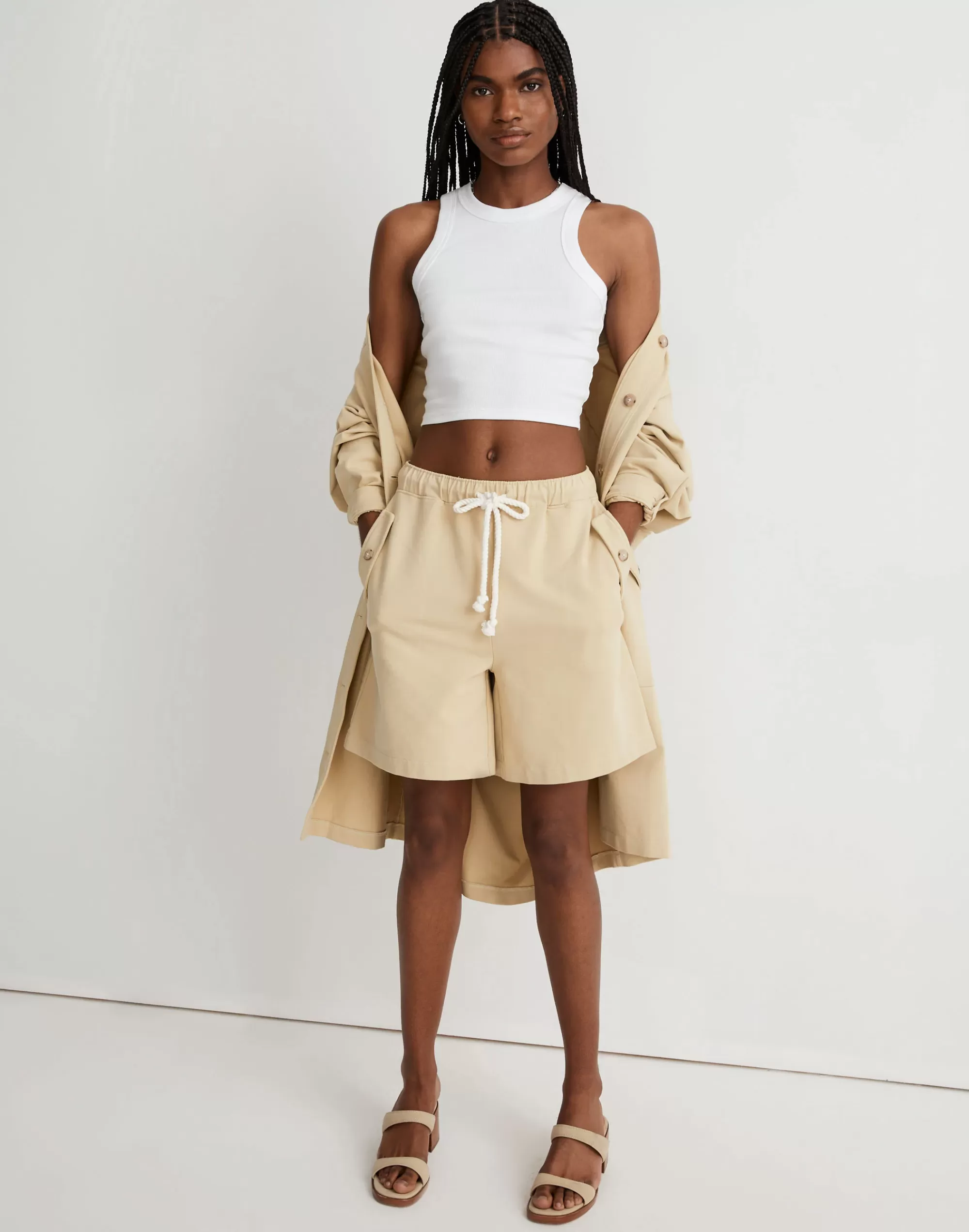 Madewell Shorts>Structured Terry Pull-On Shorts Pale Lichen