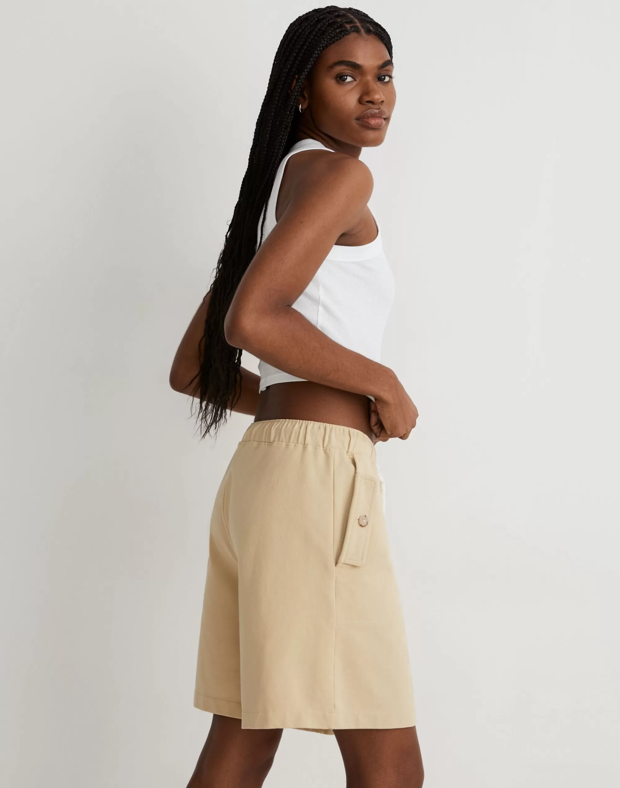 Madewell Shorts>Structured Terry Pull-On Shorts Pale Lichen