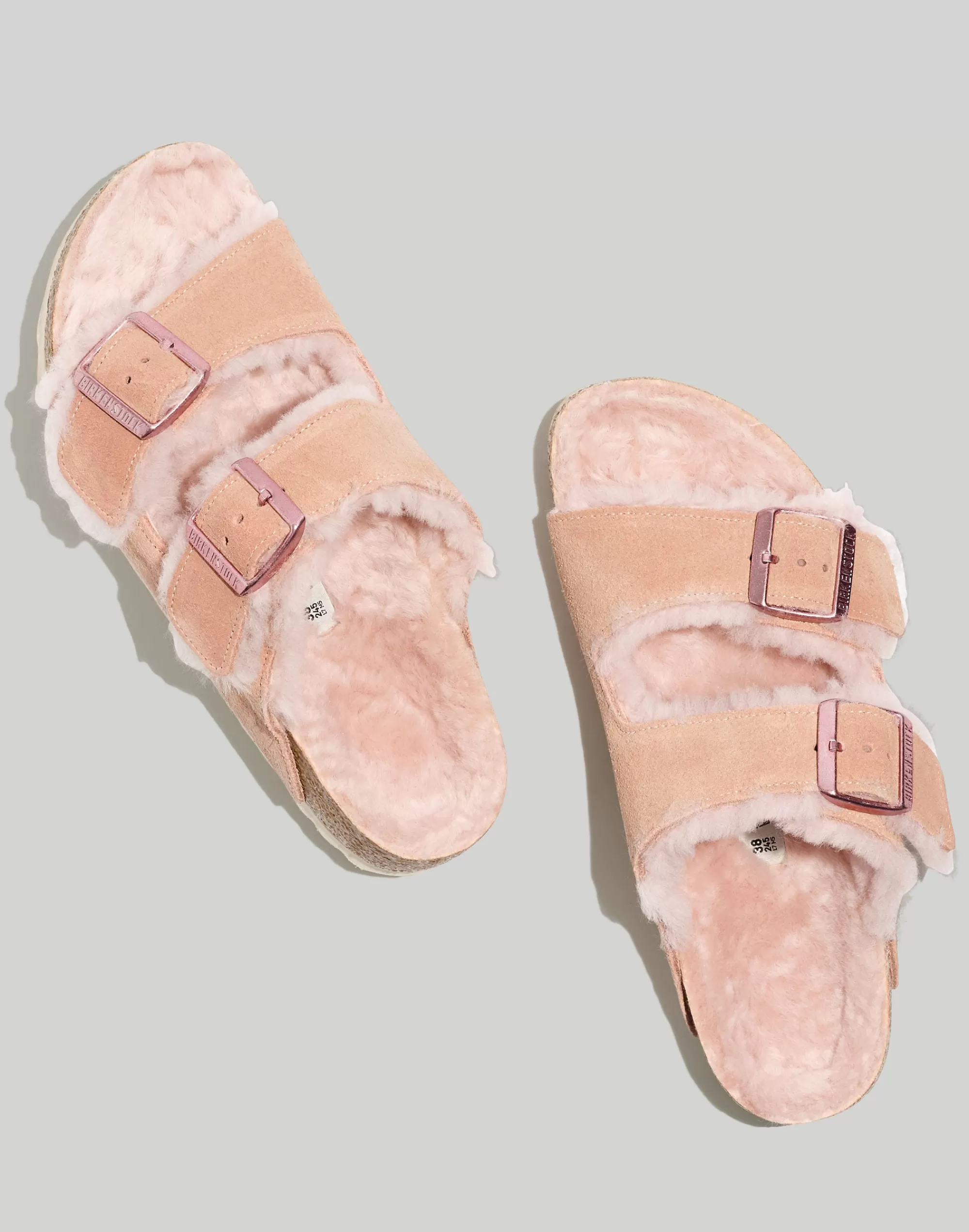 Madewell Flats>Suede Arizona Sandals In Shearling Light Rose/Light Rose