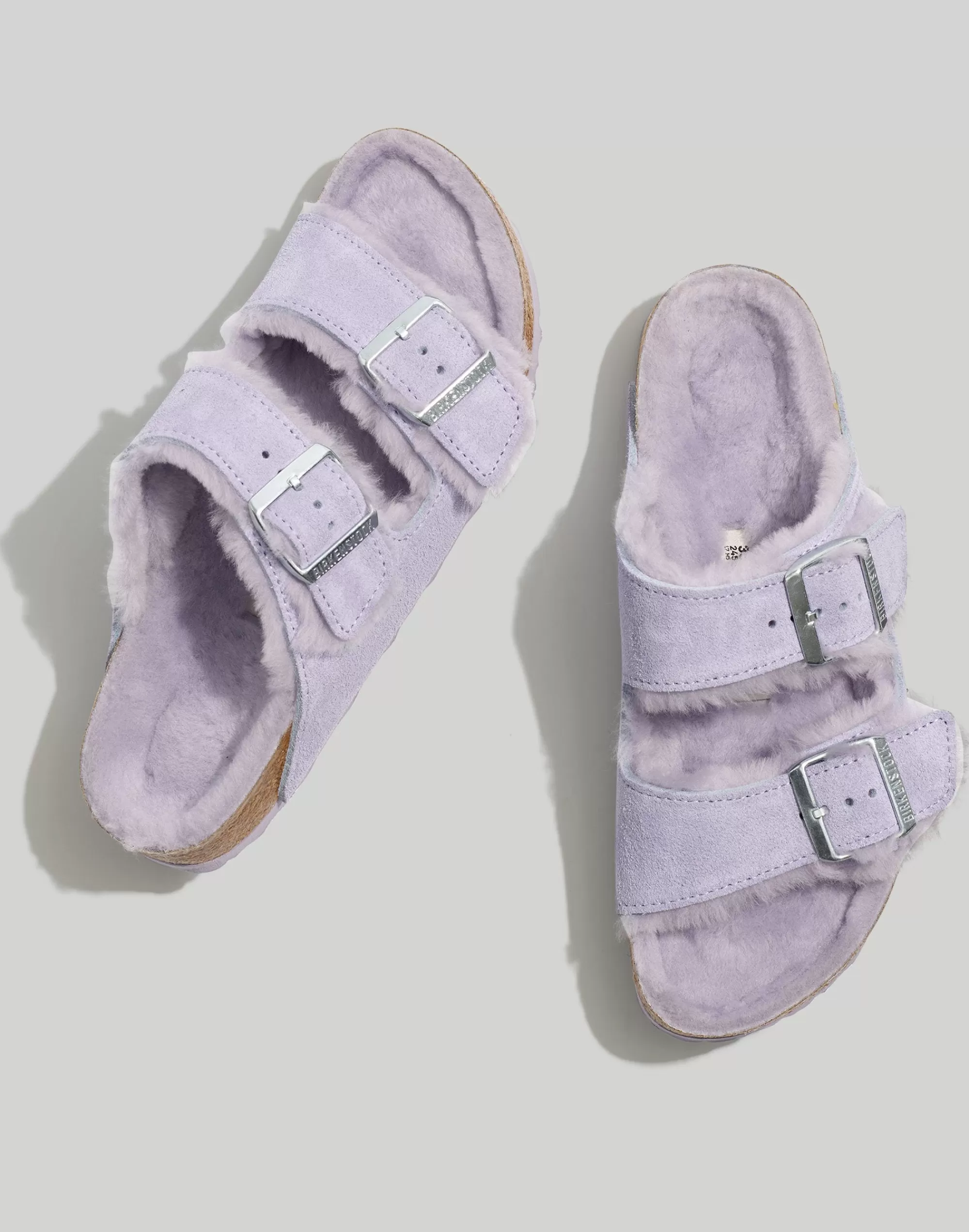 Madewell Sandals>Suede Arizona Sandals In Shearling Purple Fog Suede