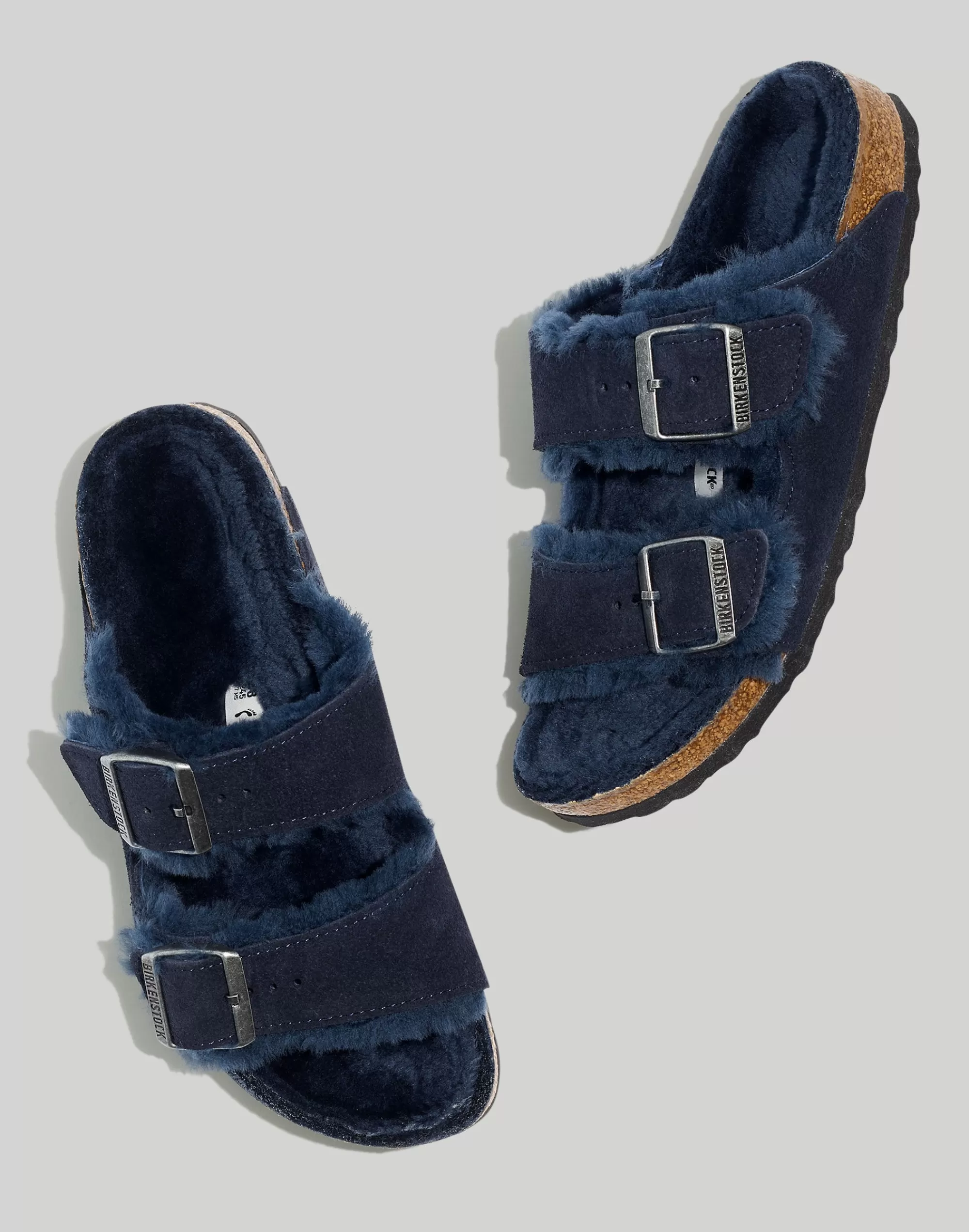 Madewell Flats>Suede Arizona Sandals In Shearling Midnight/Midnight